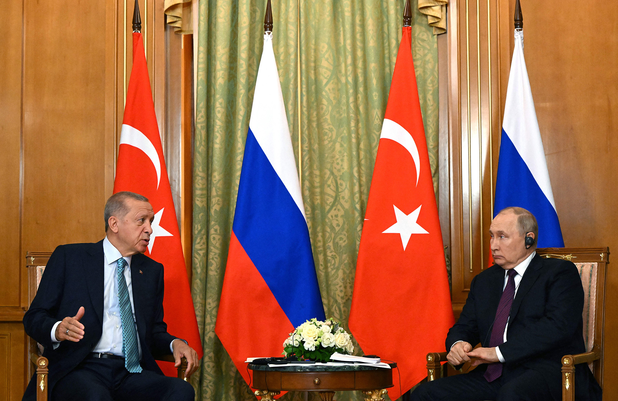 Russian President Vladimir Putin, right, meeting with his Turkish counterpart Recep Tayyip Erdogan in Sochi, Russia, on September 4. 