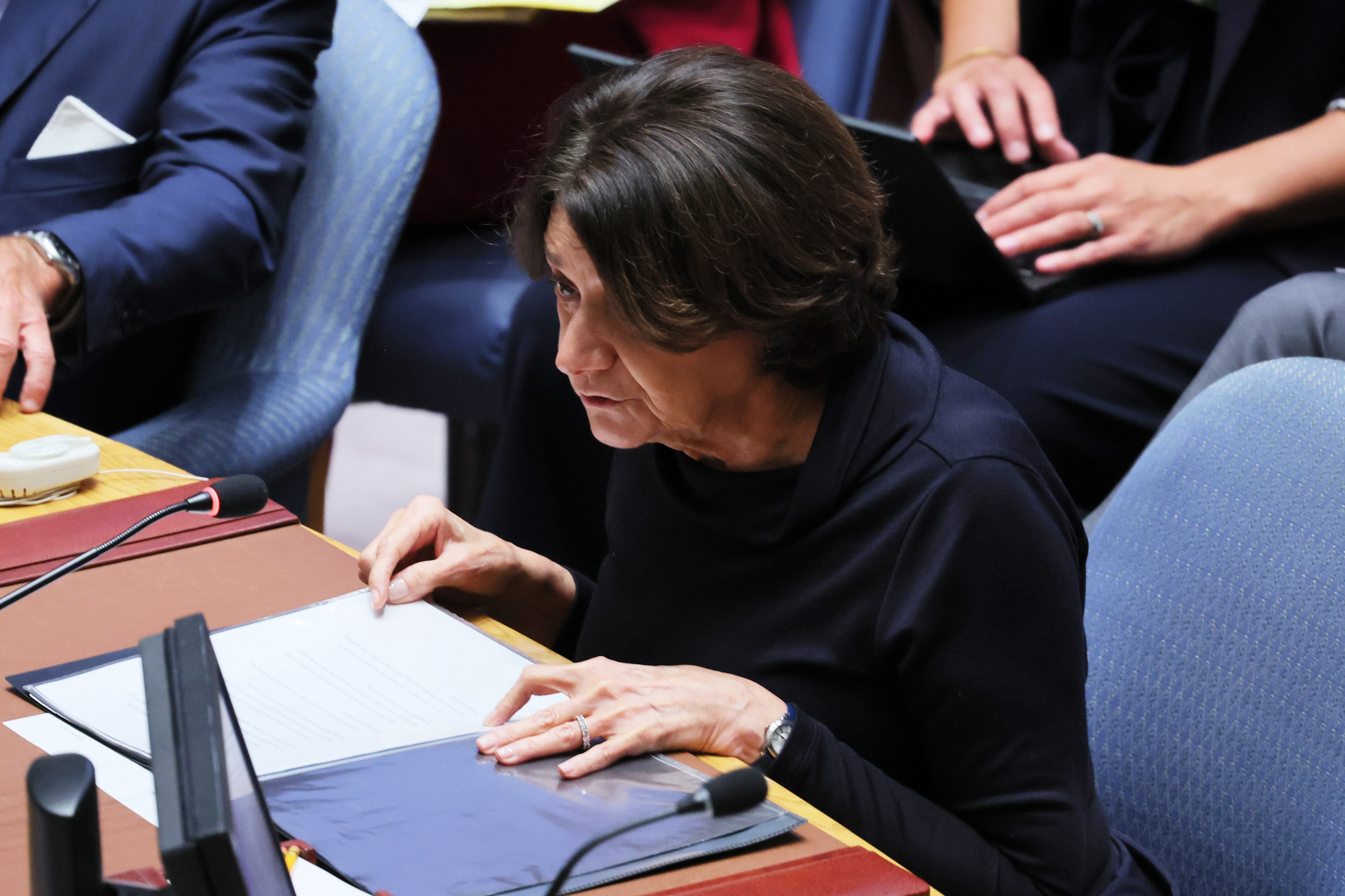 Rosemary A. DiCarlo, Under-Secretary-General for Political and Peacebuilding Affairs, speaks during a UN Security Council meeting to discuss the war in Ukraine on September 7 in New York City. 