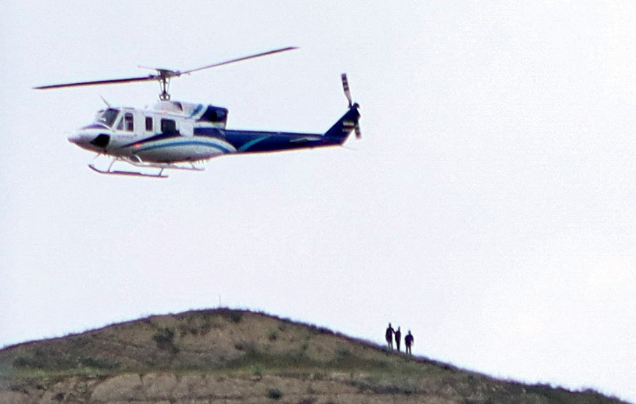 A helicopter carrying Iran's President Ebrahim Raisi takes off, near the Iran-Azerbaijan border, on May 19.