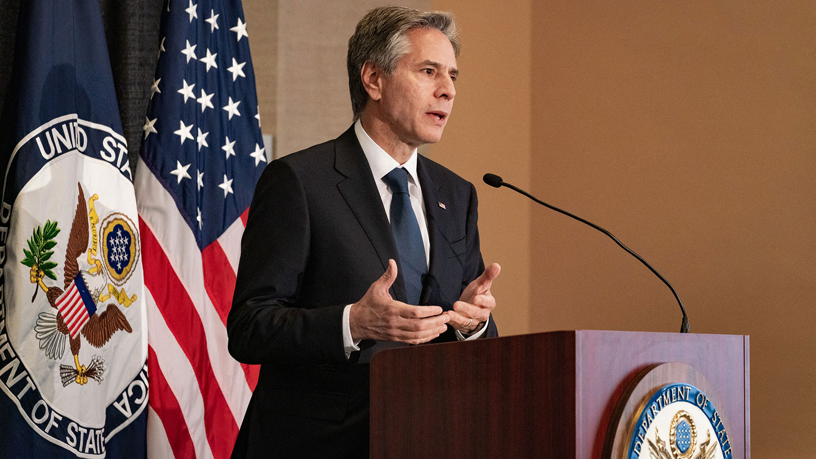 US Secretary of State Antony Blinken speaks in Philadelphia, Pennsylvania, on October 19.