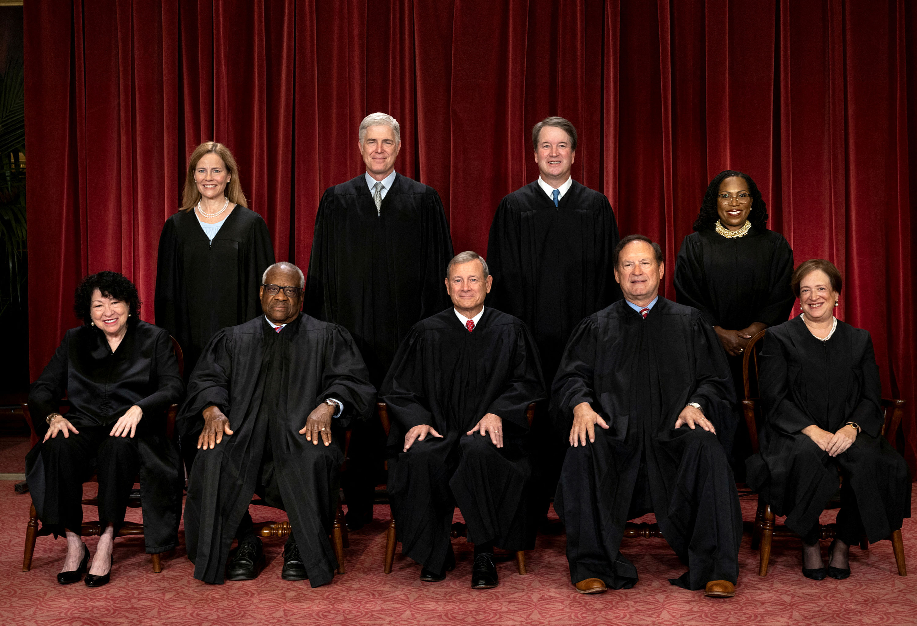 US Supreme Court justices pose for their group portrait in October 2022.
