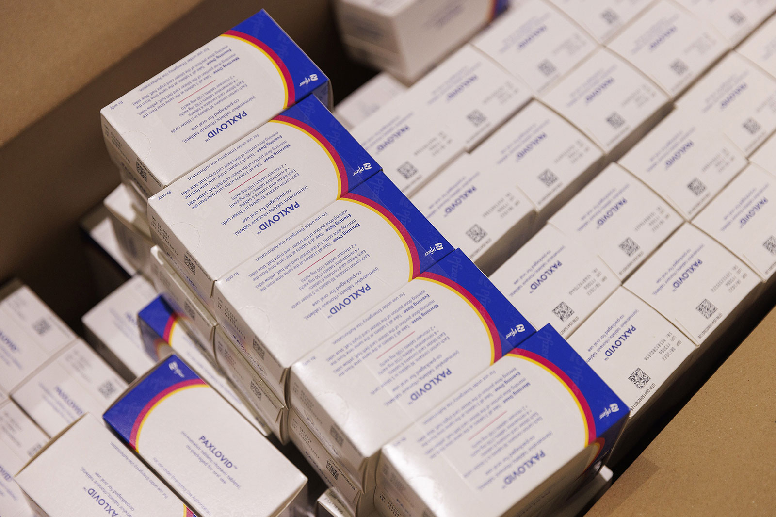 Boxes of the antiviral pill Paxlovid.