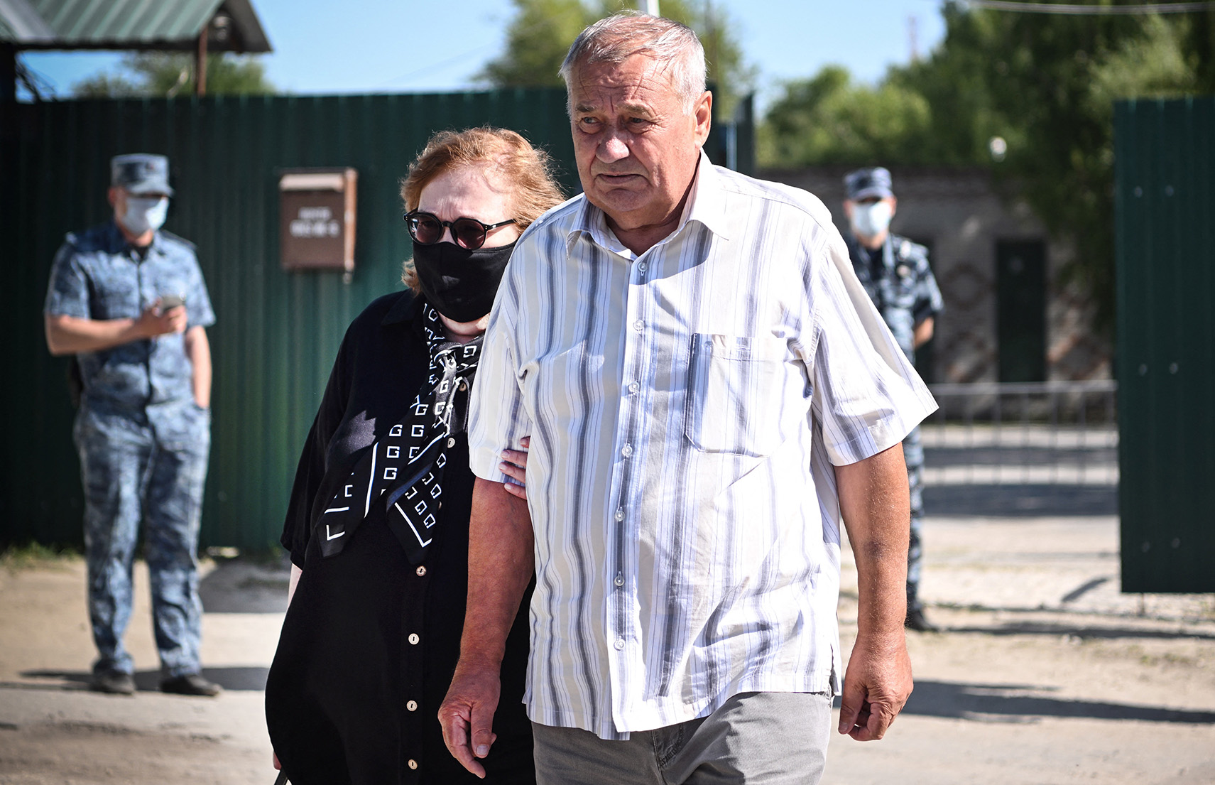 Anatoly Navalny (R) and Lyudmila Navalnaya leave the IK-6 penal colony at Melekhovo where Alexey Navalny is jailed, on June 19, 2023.