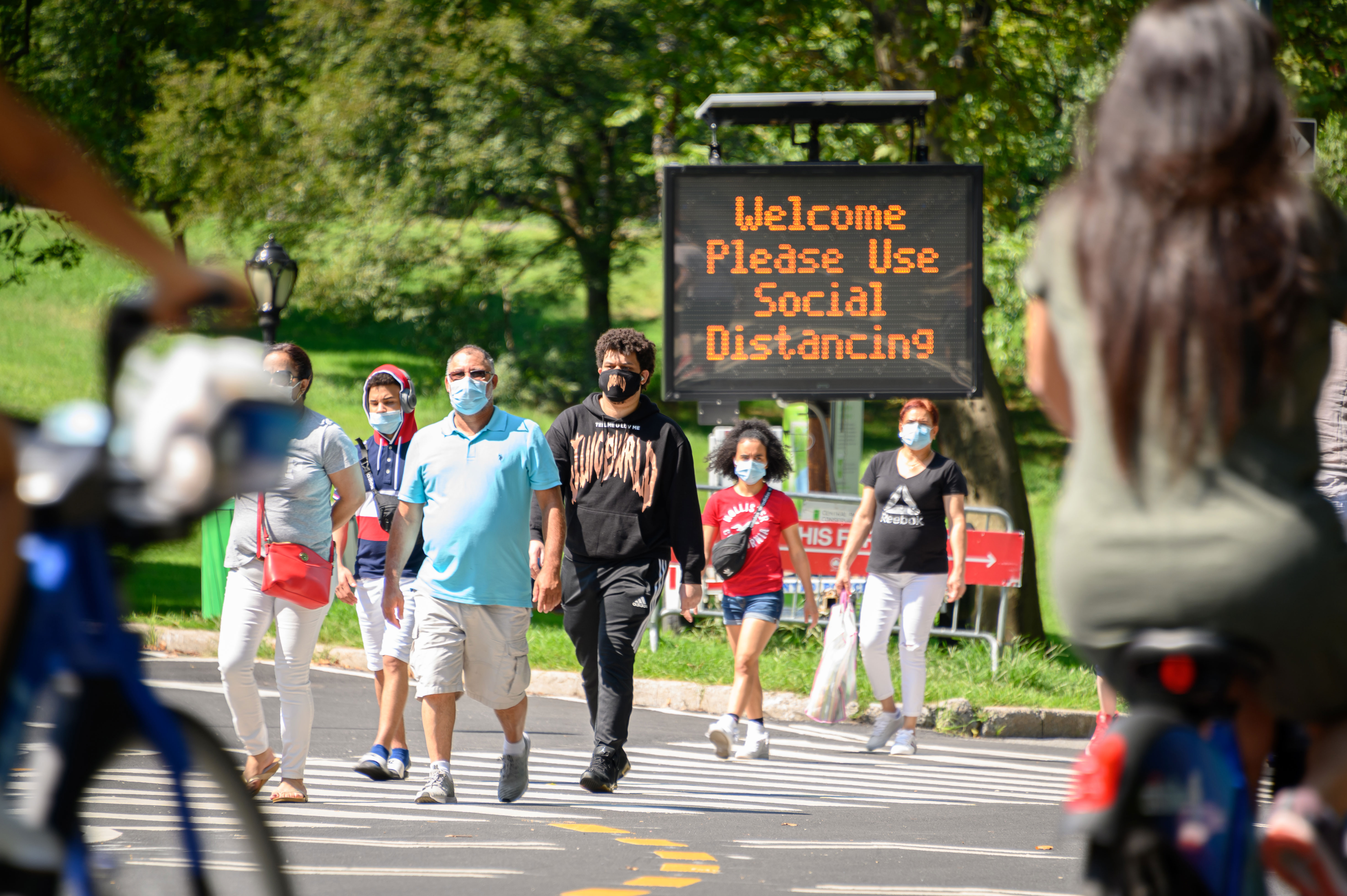 People visit Central Park in New York on September 6.