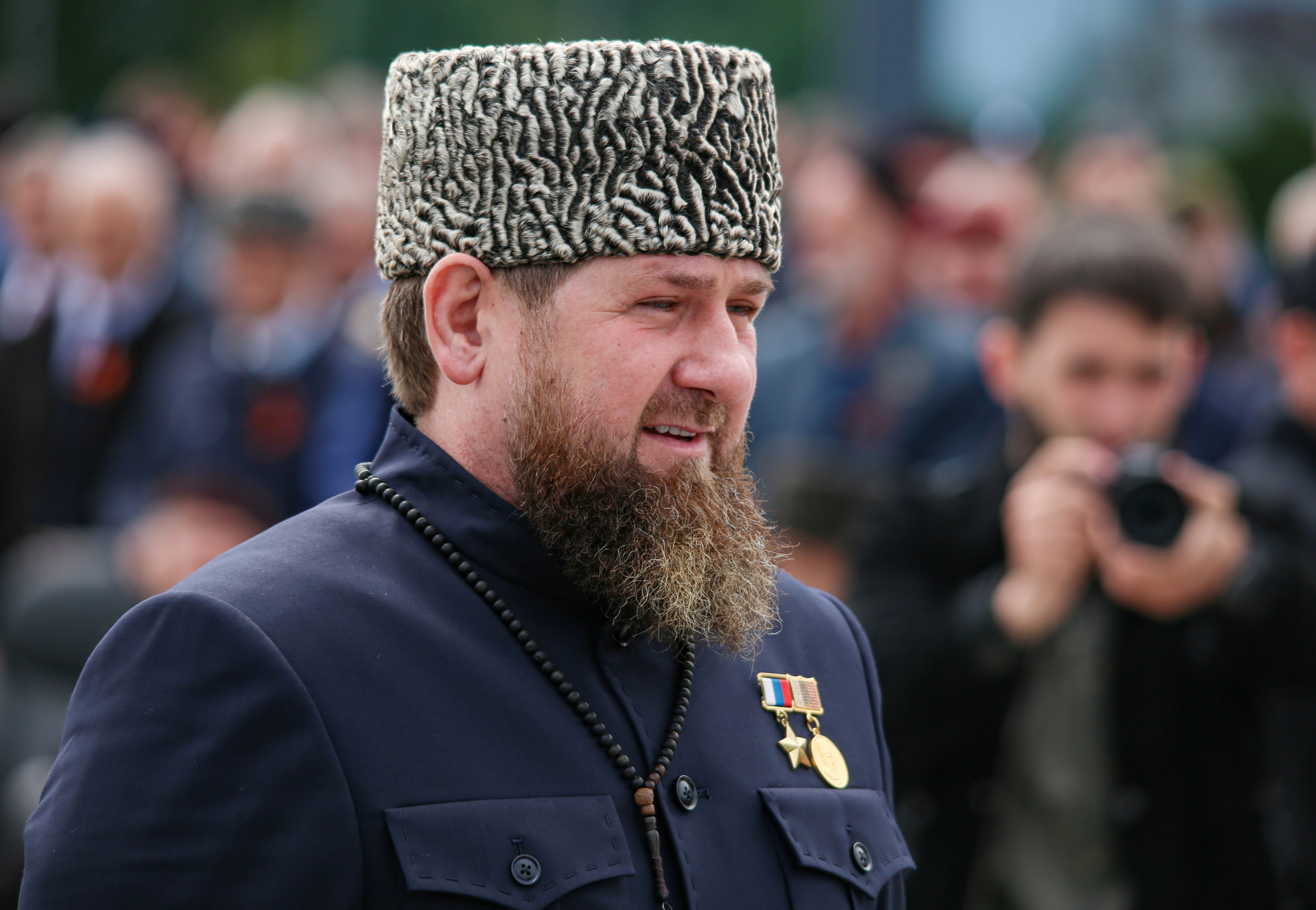 Head of the Chechen Republic Ramzan Kadyrov attends a military parade on Victory Day, which marks the 77th anniversary of the victory over Nazi Germany in World War Two, at the Chechen capital Grozny, in Russia on May 9, 2022.