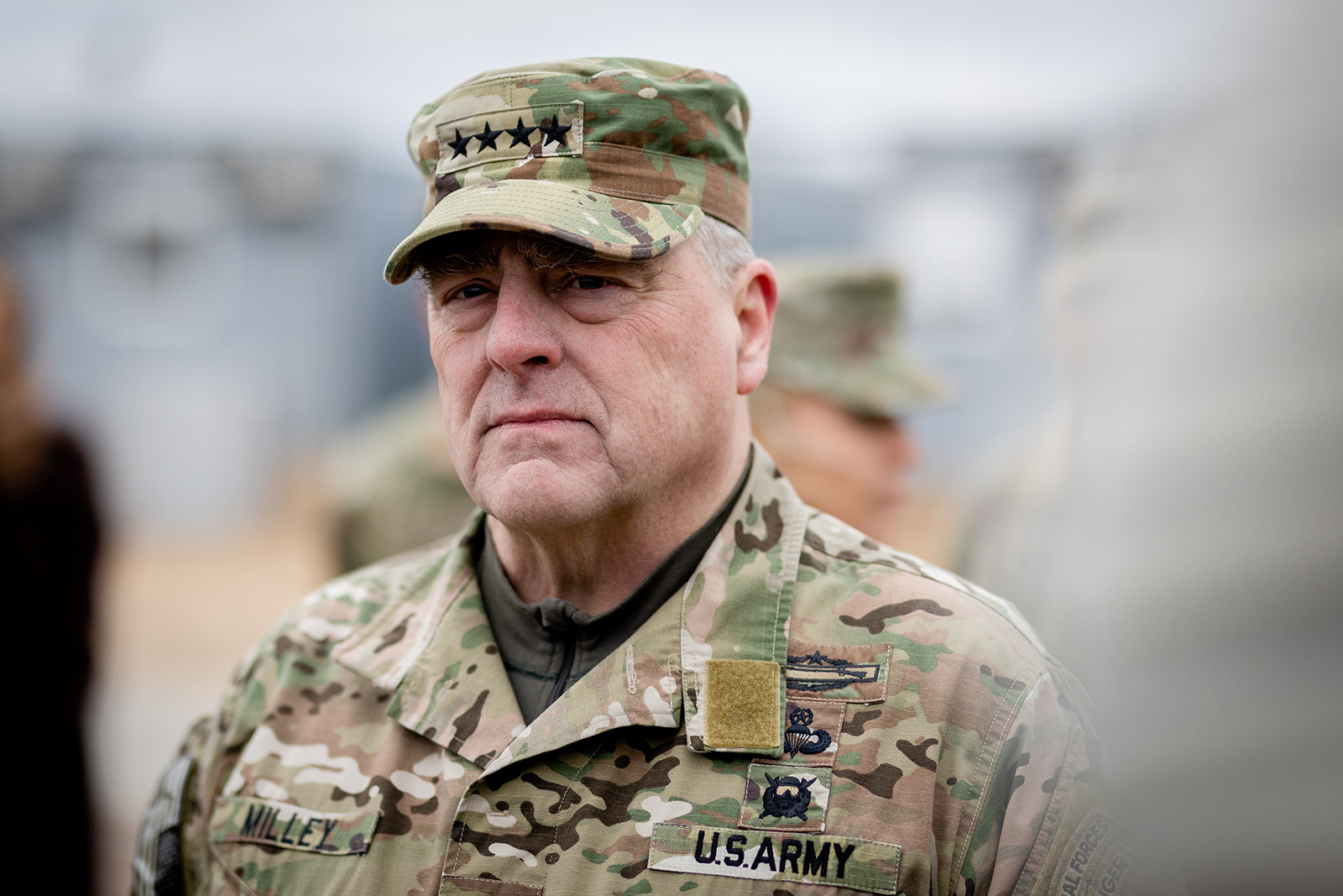 The chairman of the Joint Chiefs of Staff of Unites States Army general Mark Alexander Milley visits US troops in Pabrade, Lithuania, on March 6.