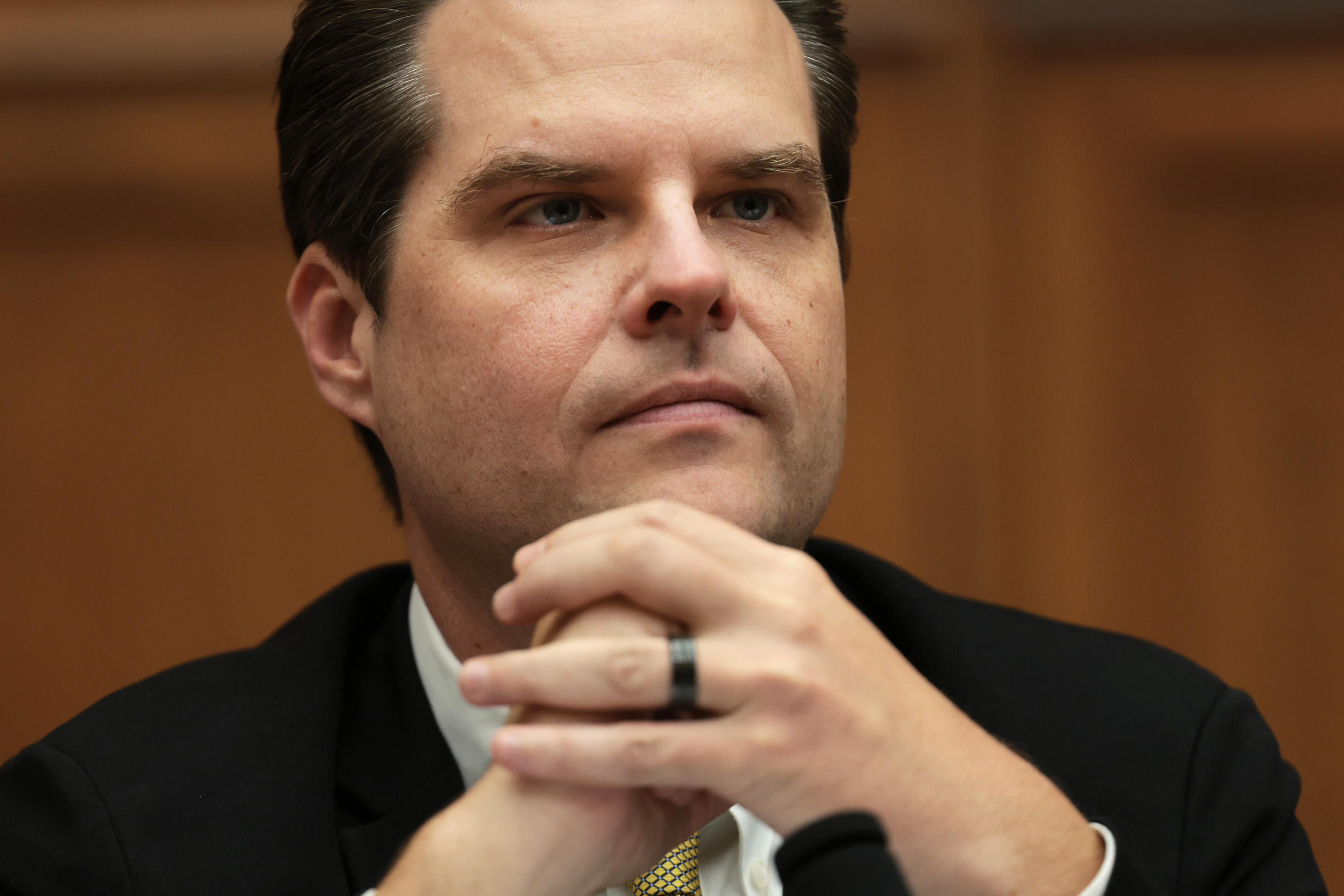 Matt Gaetz questions Attorney General Merrick Garland as he testifies before the House Judiciary Committee in the Rayburn House Office Building in Washington, DC, on September 20.