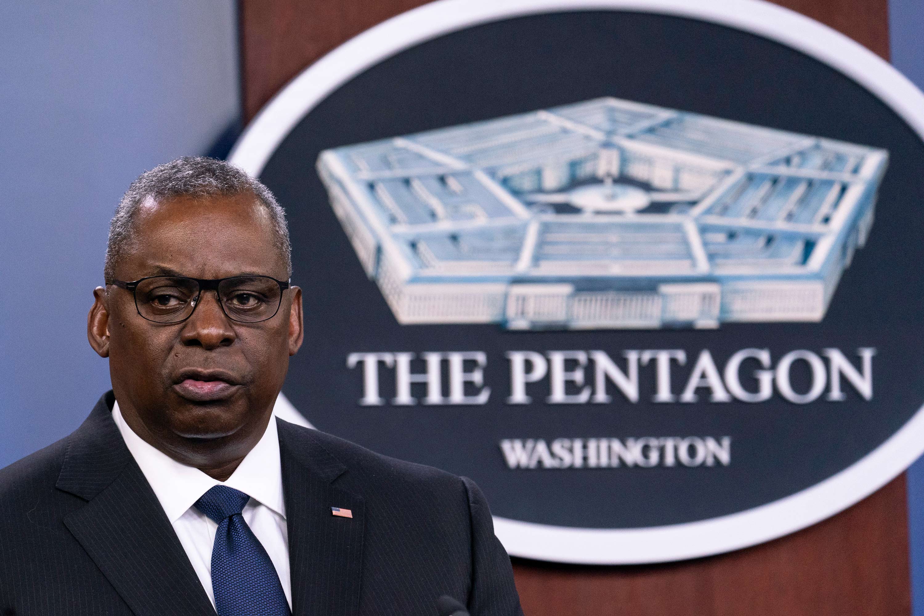 Secretary of Defense Lloyd Austin speaks during a media briefing at the Pentagon on August 18 in Washington, DC.