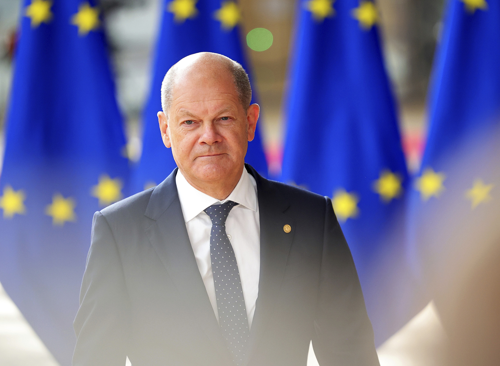 German Chancellor Olaf Scholz arrives for an EU summit in Brussels, Belgium, on June 23.