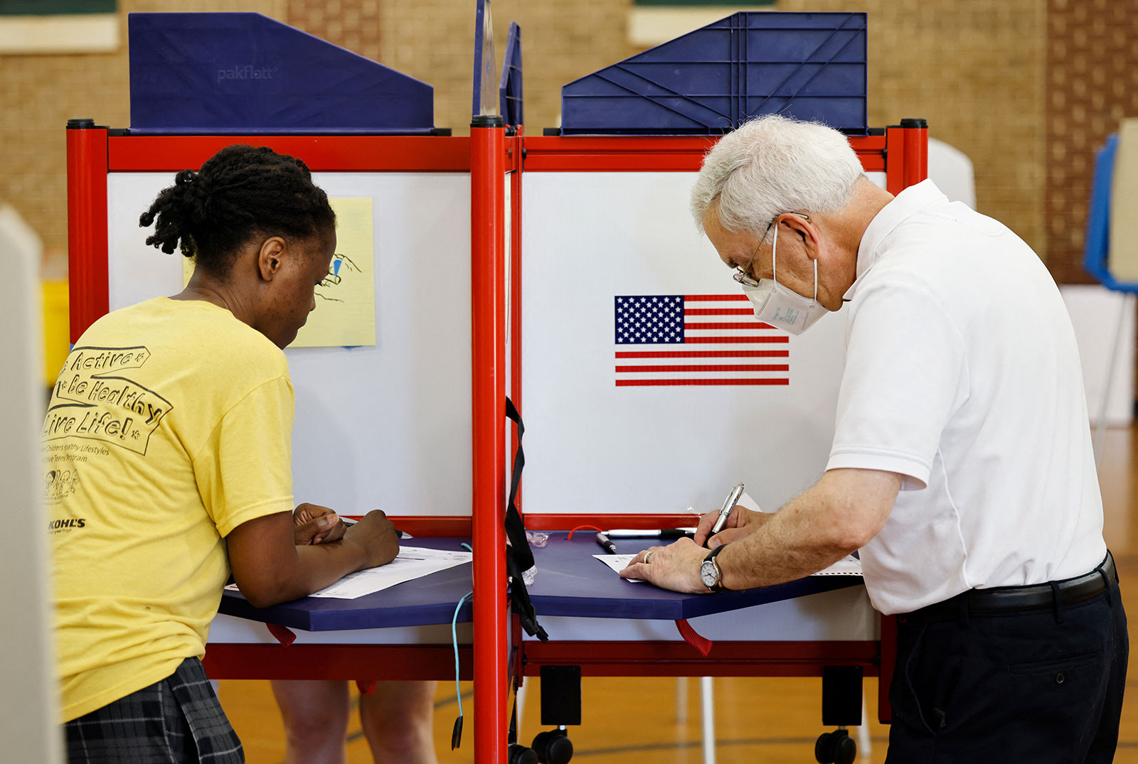 Voters mark their ballots during primary elections in Chapel Hill, North Carolina, on May 17. 