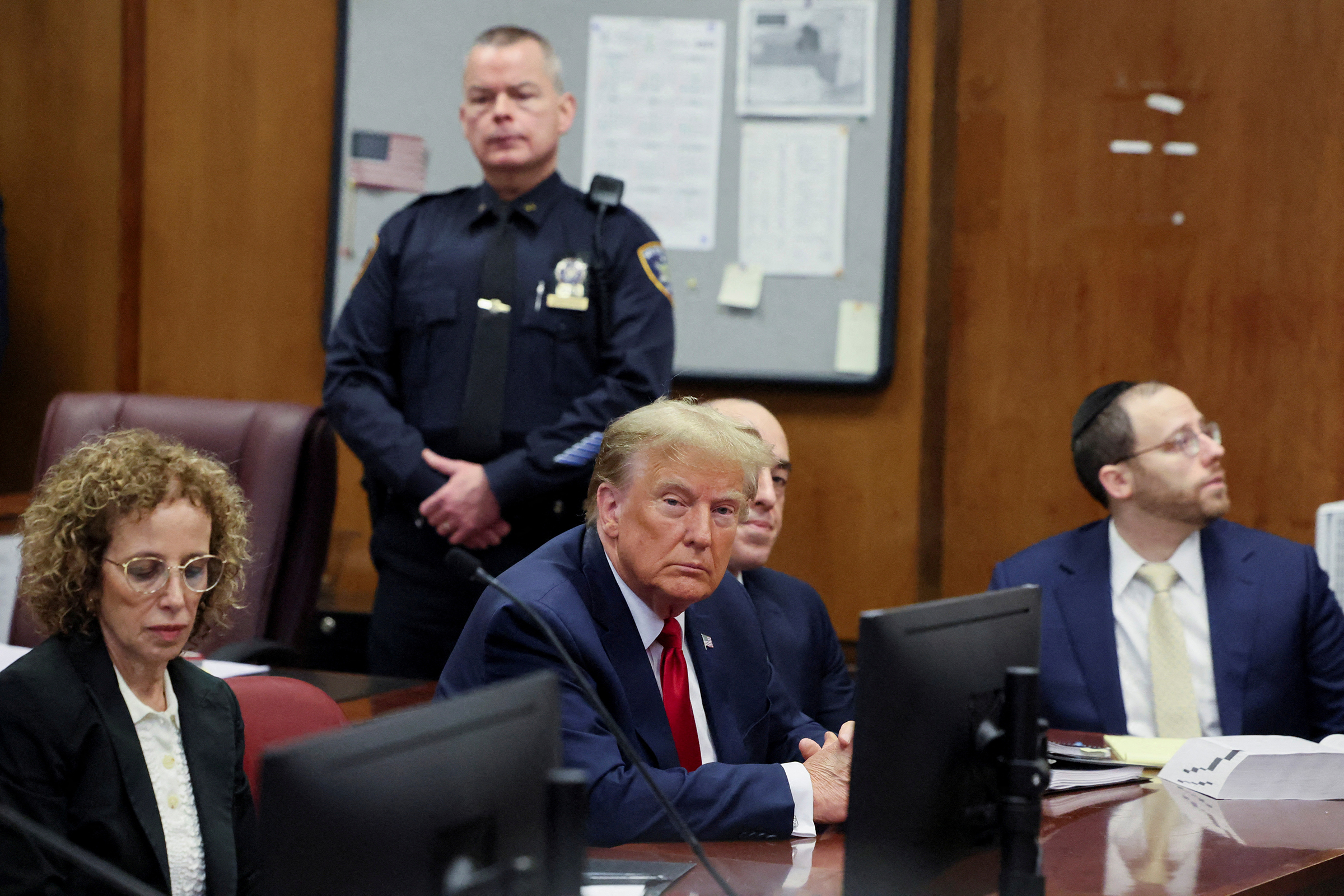Former President Donald Trump appears during a court hearing in the Manhattan borough of New York City, on February 15. 