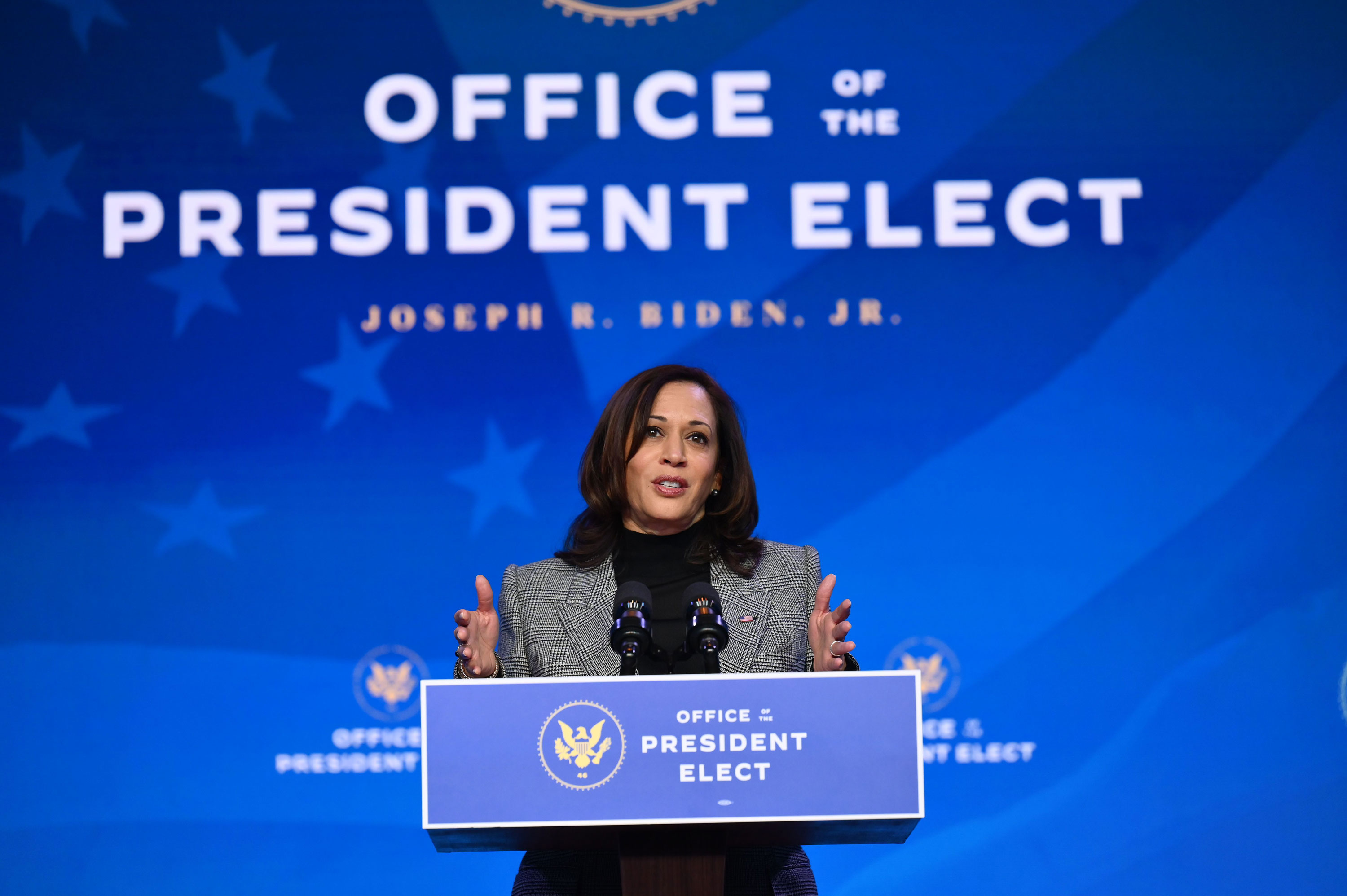 Vice President-elect Kamala Harris speaks in Wilmington, Delaware, on January 16.