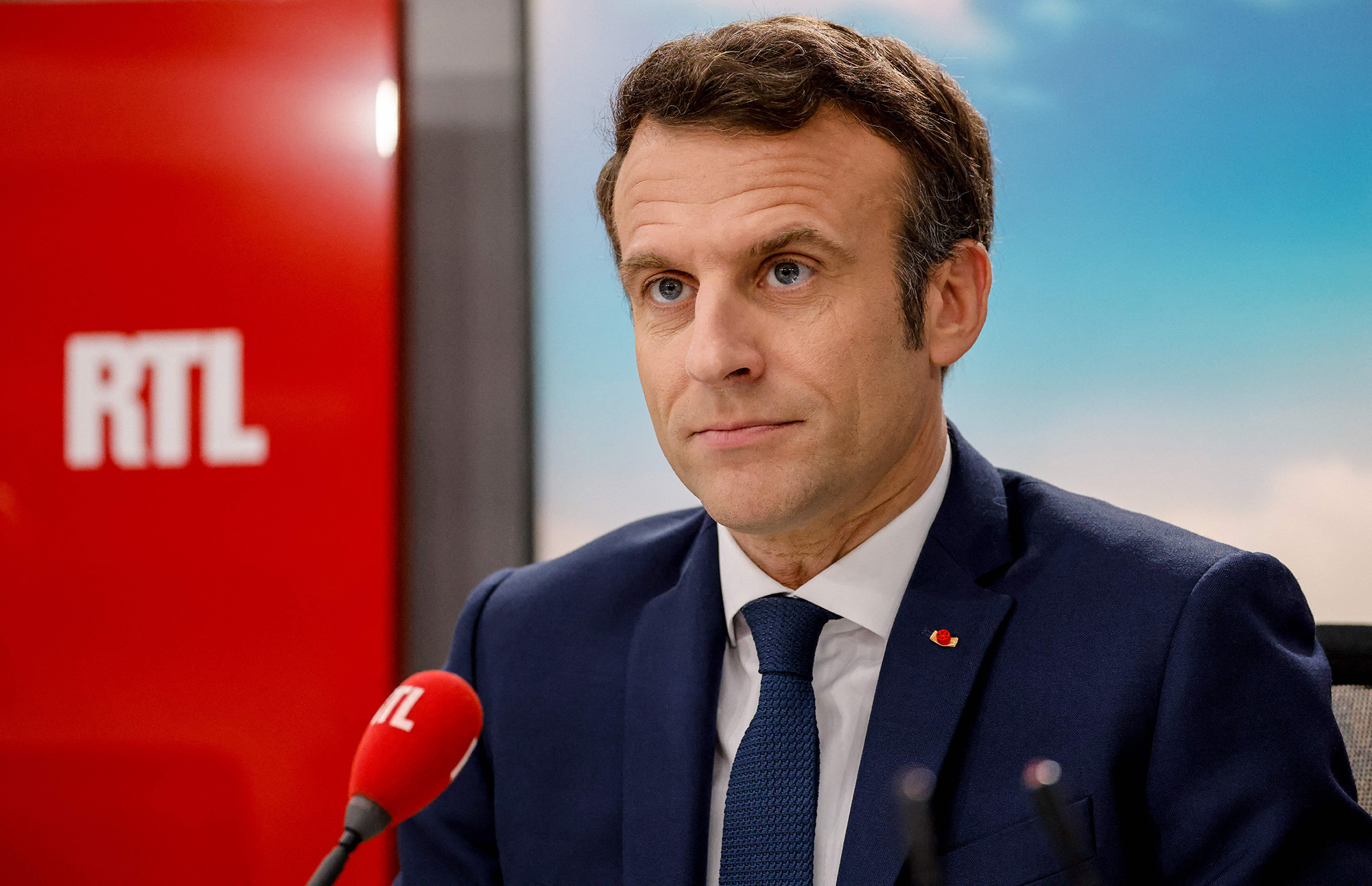 French President Emmanuel Macron gives an interview to RTL radio in Neuilly-sur-Seine, France, on April 8.