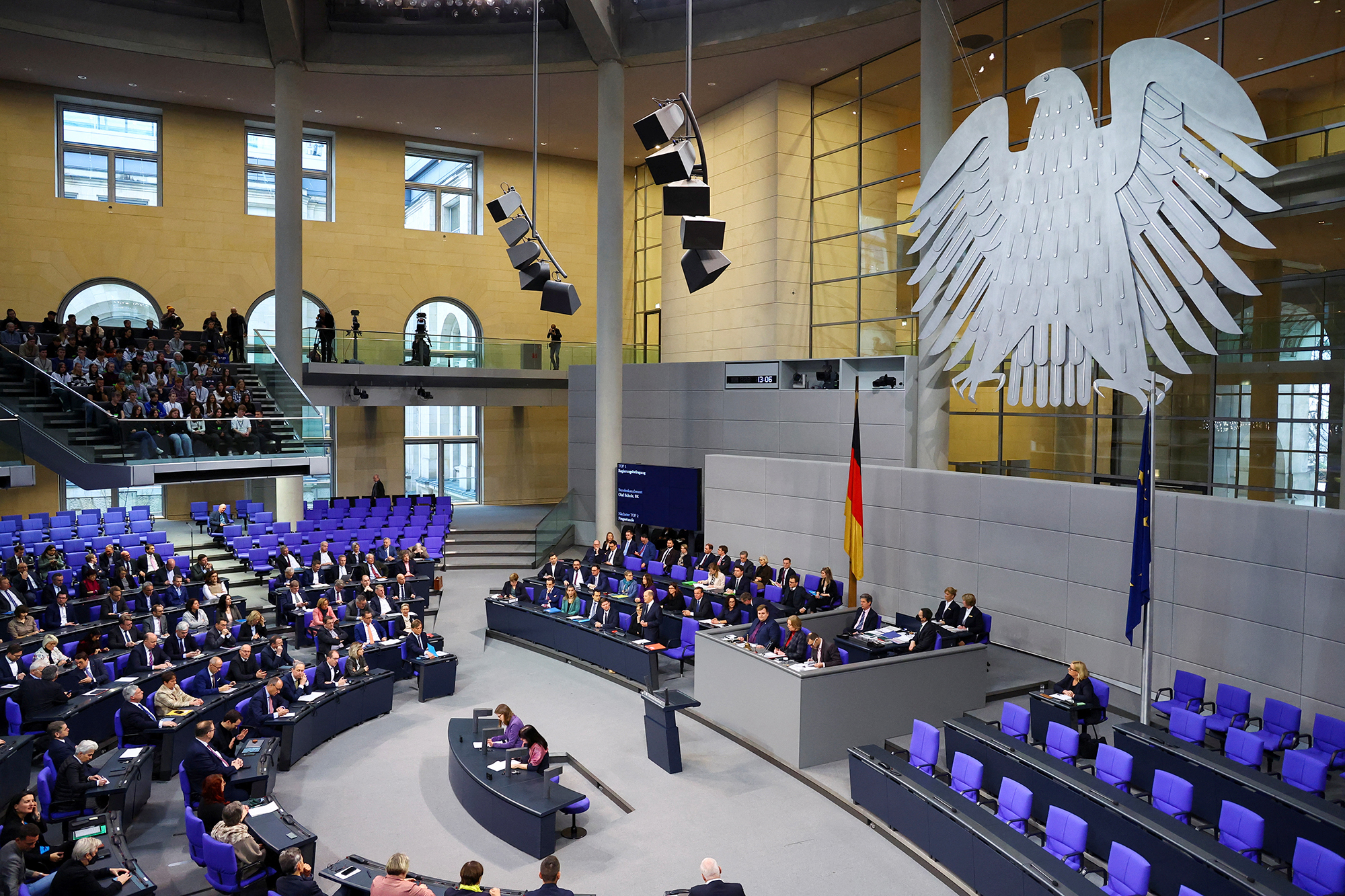 German Chancellor Olaf Scholz addresses the Bundestag in Berlin, Germany, on January 25.