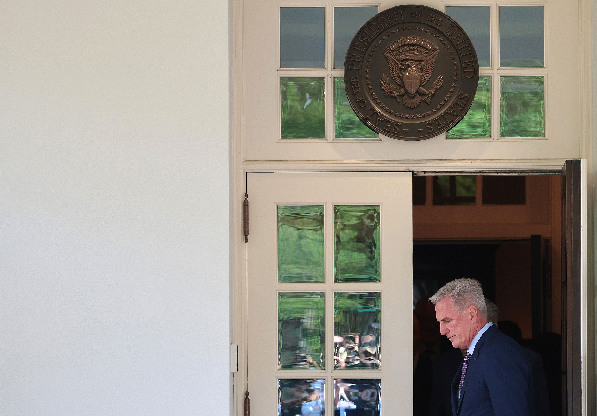 Speaker of the House Kevin McCarthy leaves after meeting with President Joe Biden at the White House on May 9, in Washington, DC.