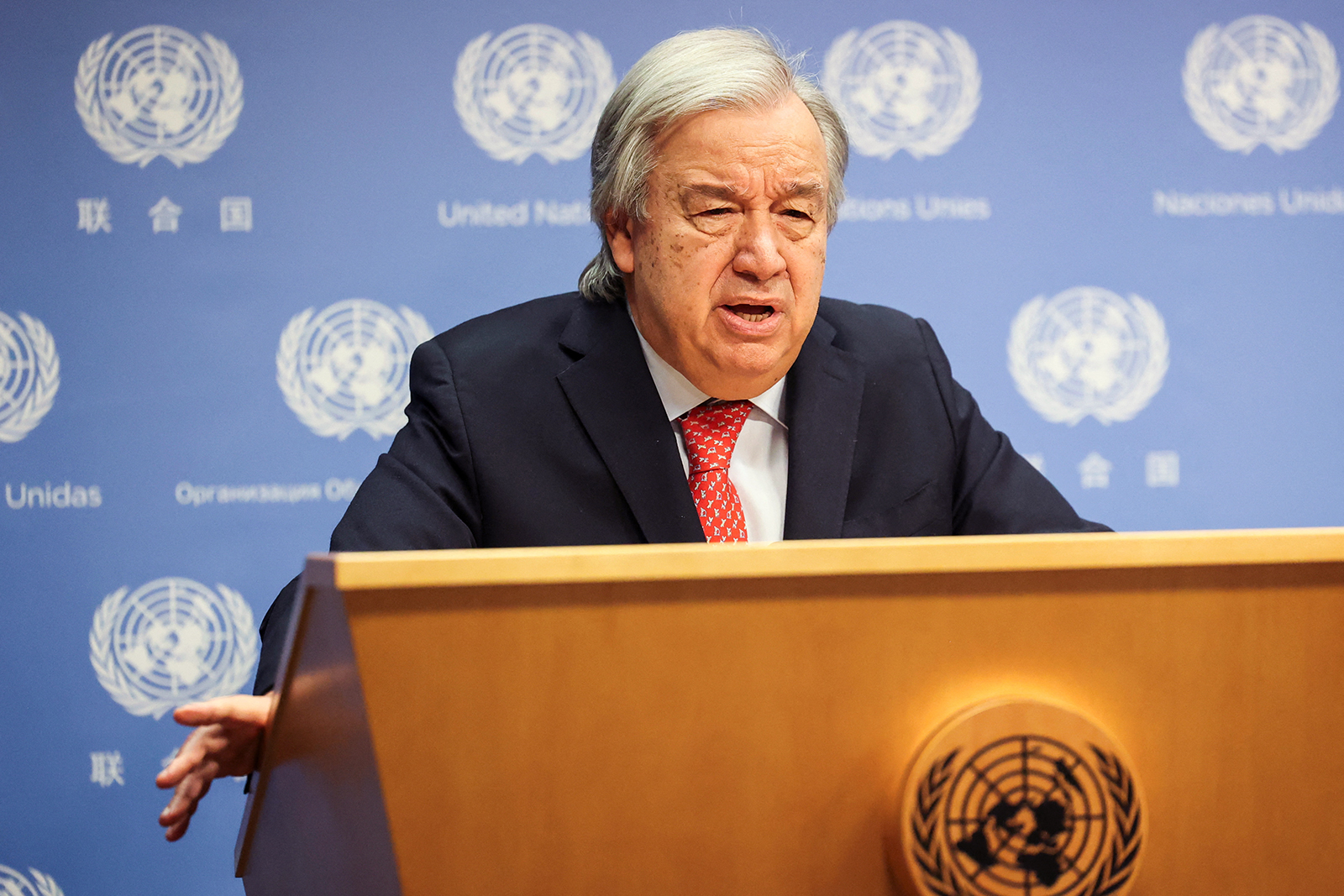 UN Secretary General Antonio Guterres speaks during a press conference in New York City on November 6.