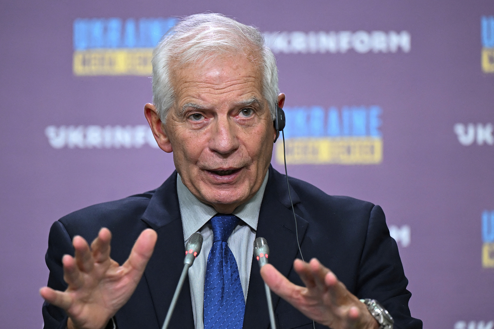 Josep Borrell holds a news conference in Kyiv, Ukraine on October 1.