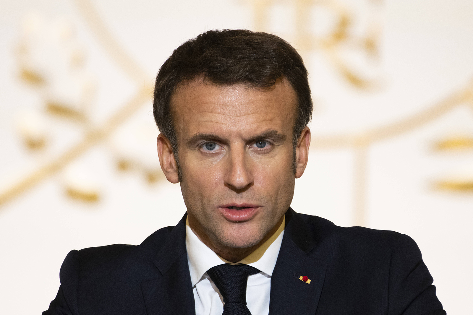 French President Emmanuel Macron delivers a speech as he hosts a reception for the mayors of France at the Elysee Palace in Paris on November 23.