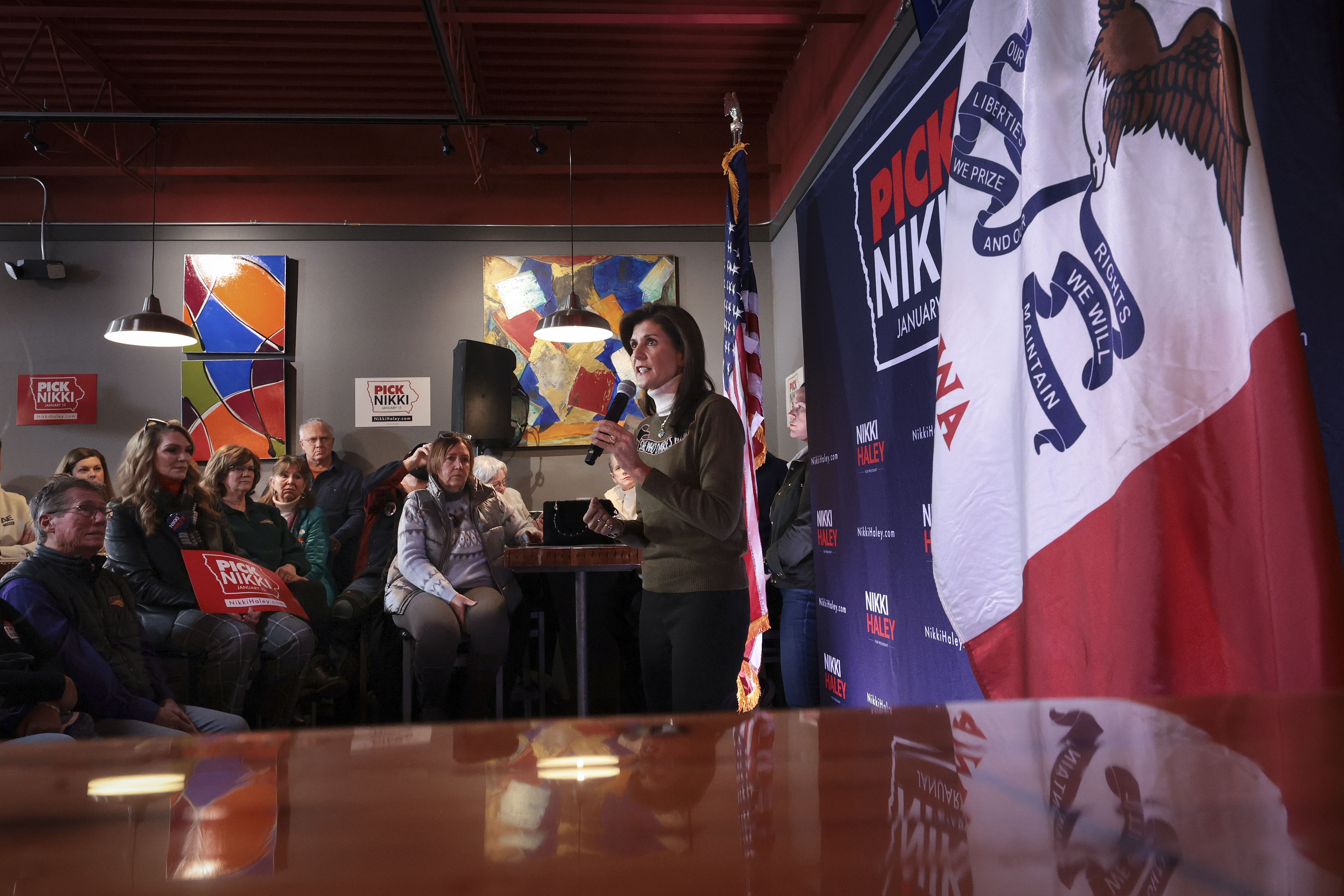 Former South Carolina Gov. Nikki Haley speaks during a campaign event in Cedar Falls, Iowa, on January 13.