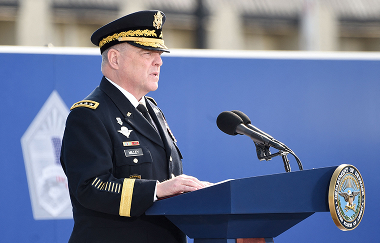 US Chairman of the Joint Chiefs of Staff Mark Milley speaks during a remembrance ceremony to mark the 20th anniversary of the 9/11 attacks, at the Pentagon in Washington, DC on September 11, 2021. 