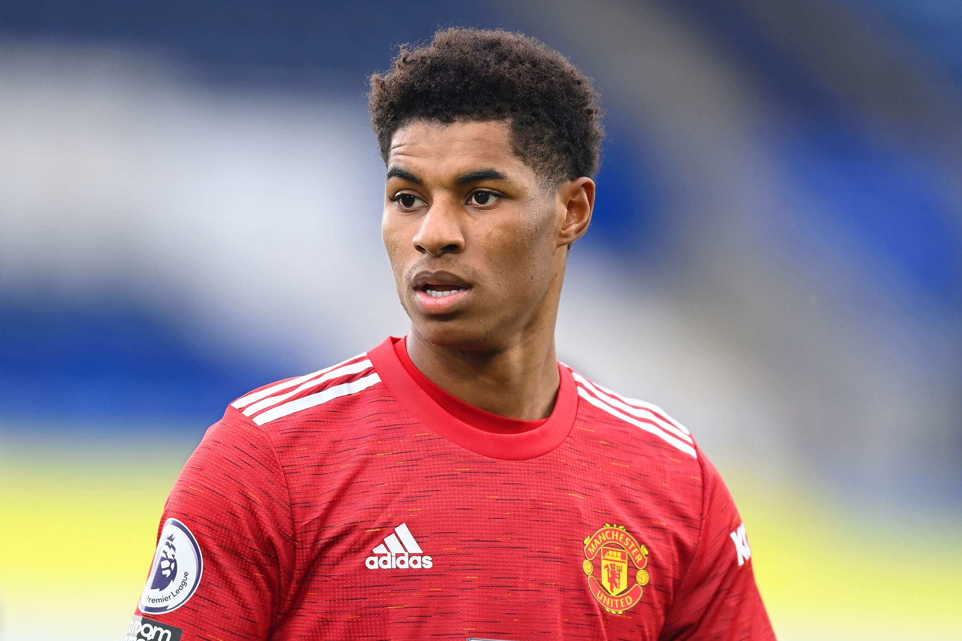 Marcus Rashford of Manchester United is pictured during a match in Leicester, England, on December 26, 2020.