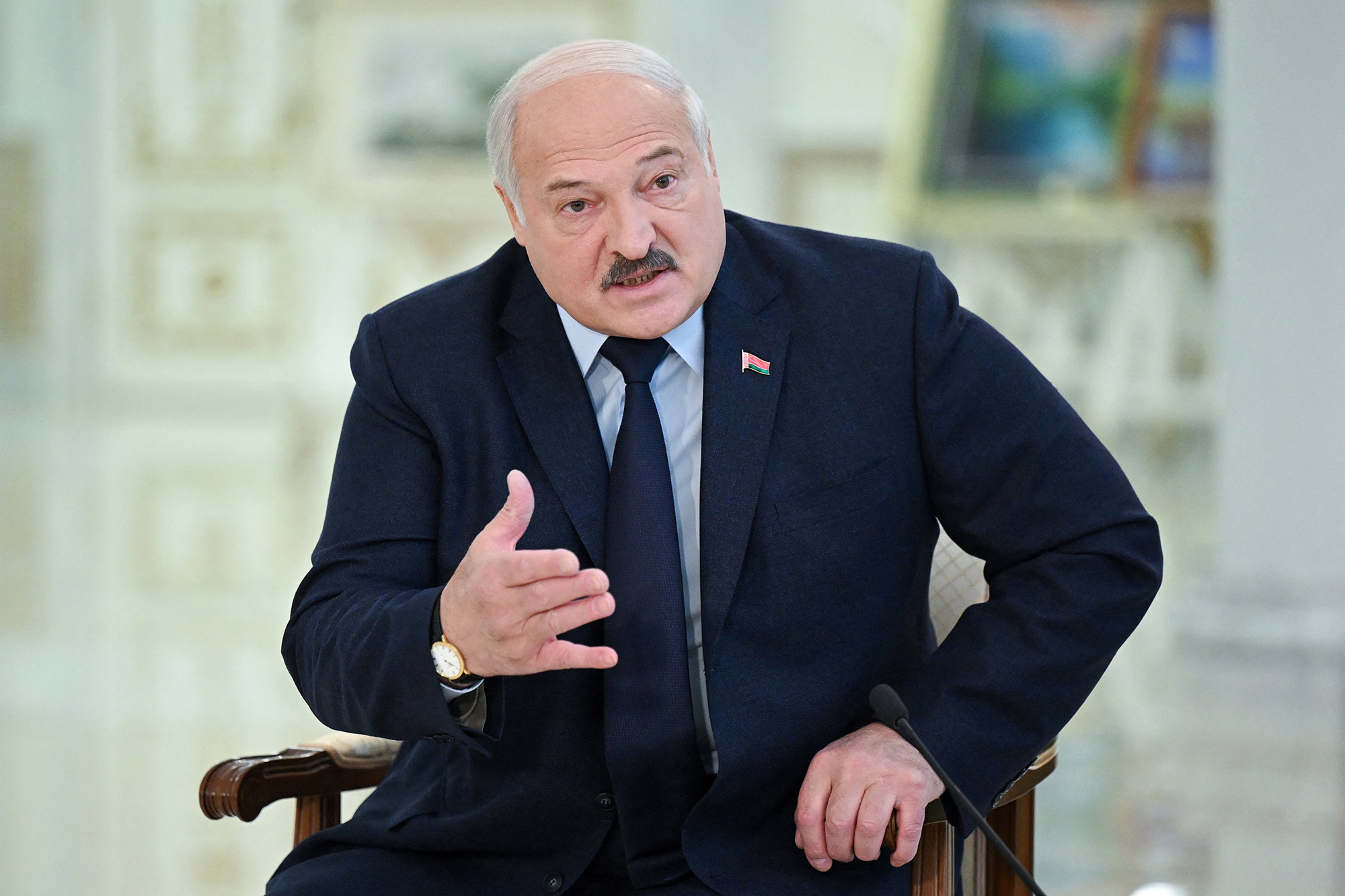 Belarus' President Alexander Lukashenko speaks at the Independence Palace, Minsk, Belarus, on February 16.