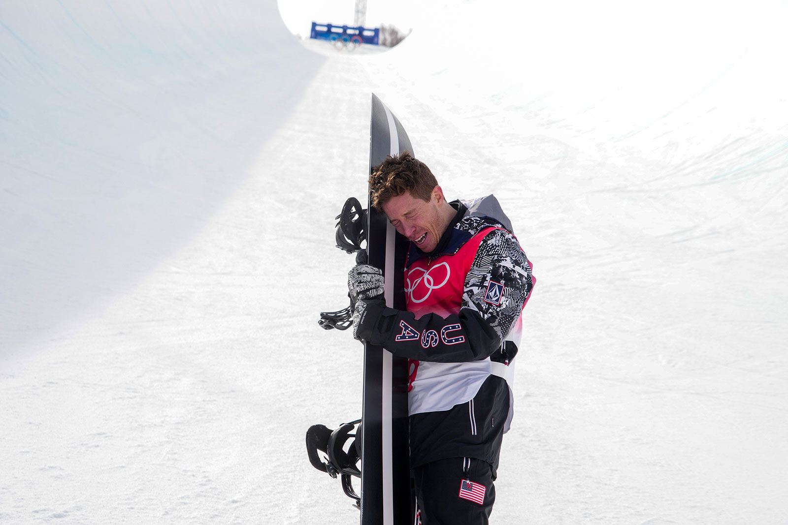 US snowboarding legend Shaun White becomes emotional after his final Olympic run in the halfpipe final on February 11. White, the Olympic champion in 2006, 2010 and 2018, finished fourth this time around.