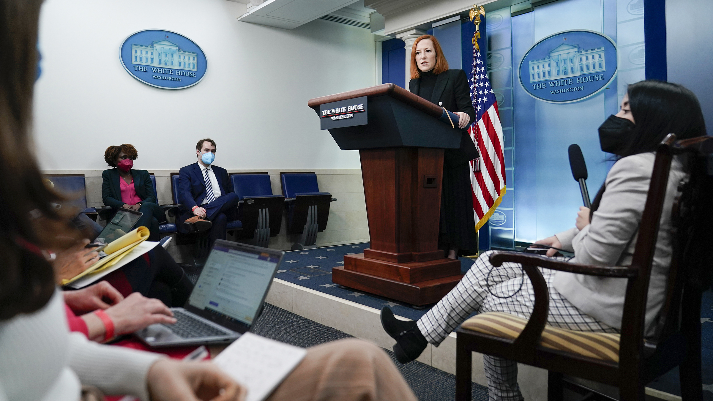 White House press secretary Jen Psaki speaks during a press briefing at the White House in Washington on Friday, February 25, 2022. 