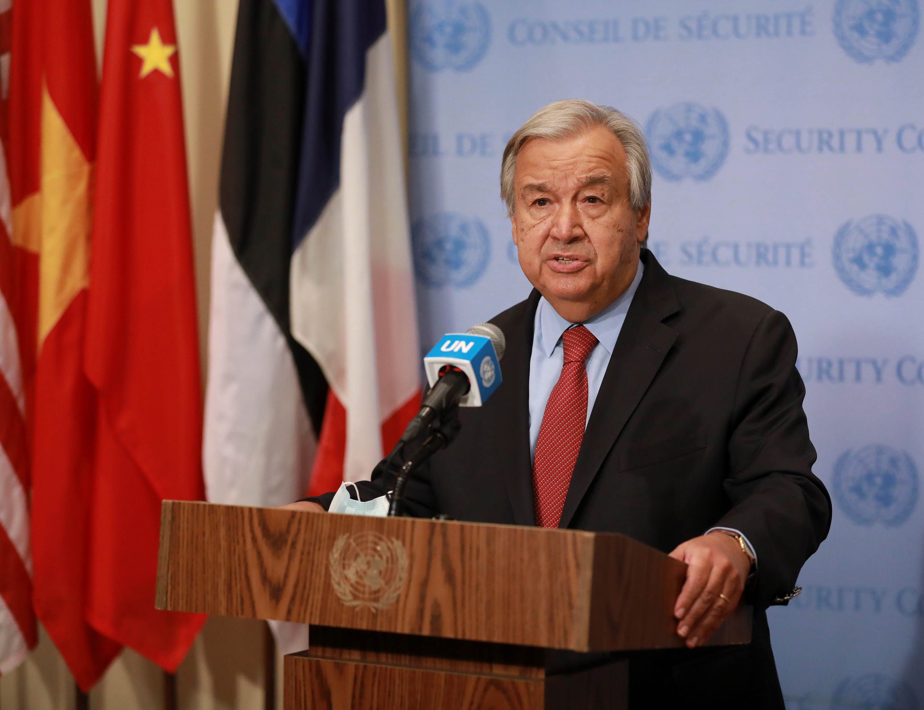 United Nations Secretary-General Antonio Guterres speaks to reporters at the UN headquarters in New York, on August 13. 