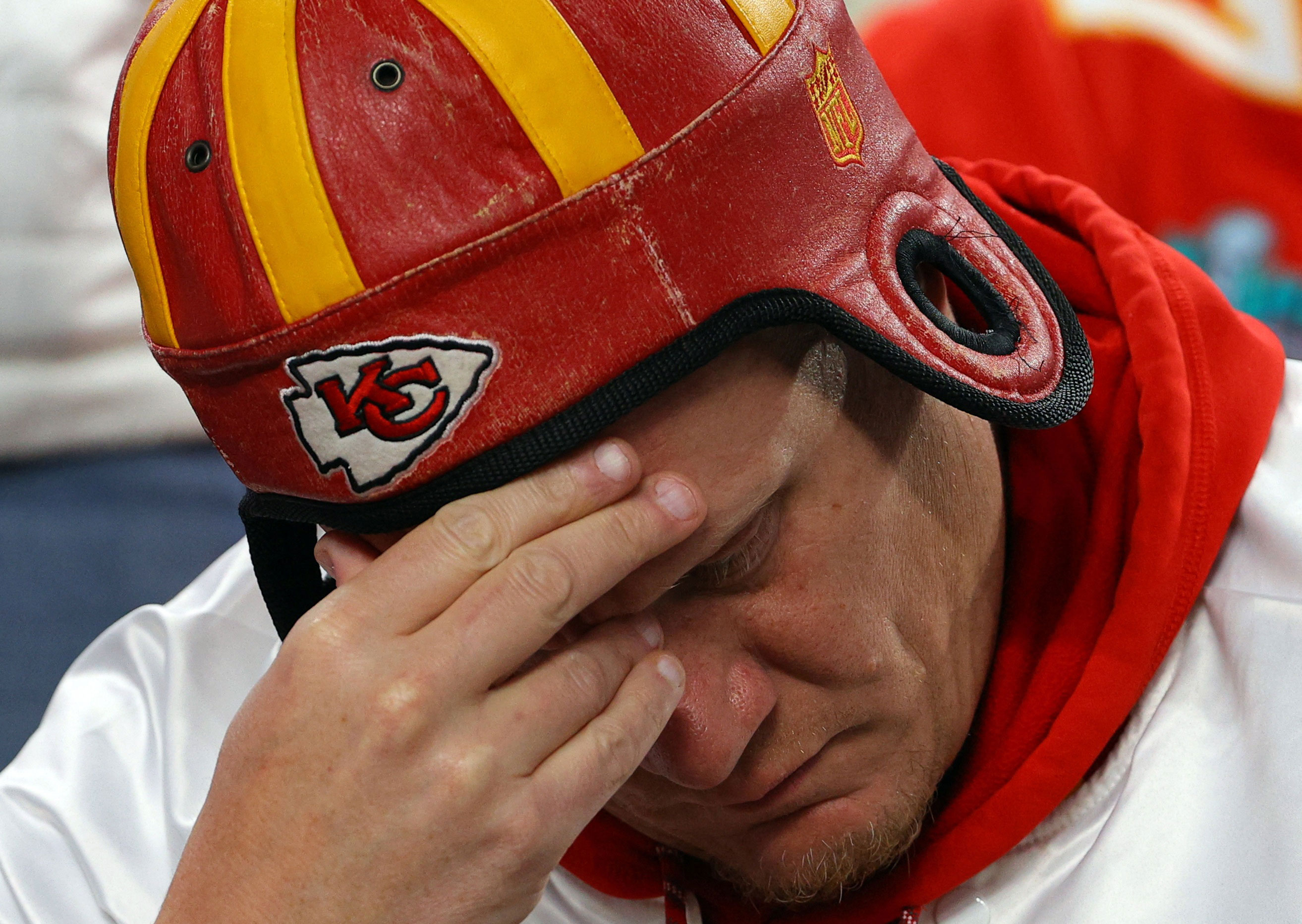 Kansas City Chiefs fan reacts to a play during the game.
