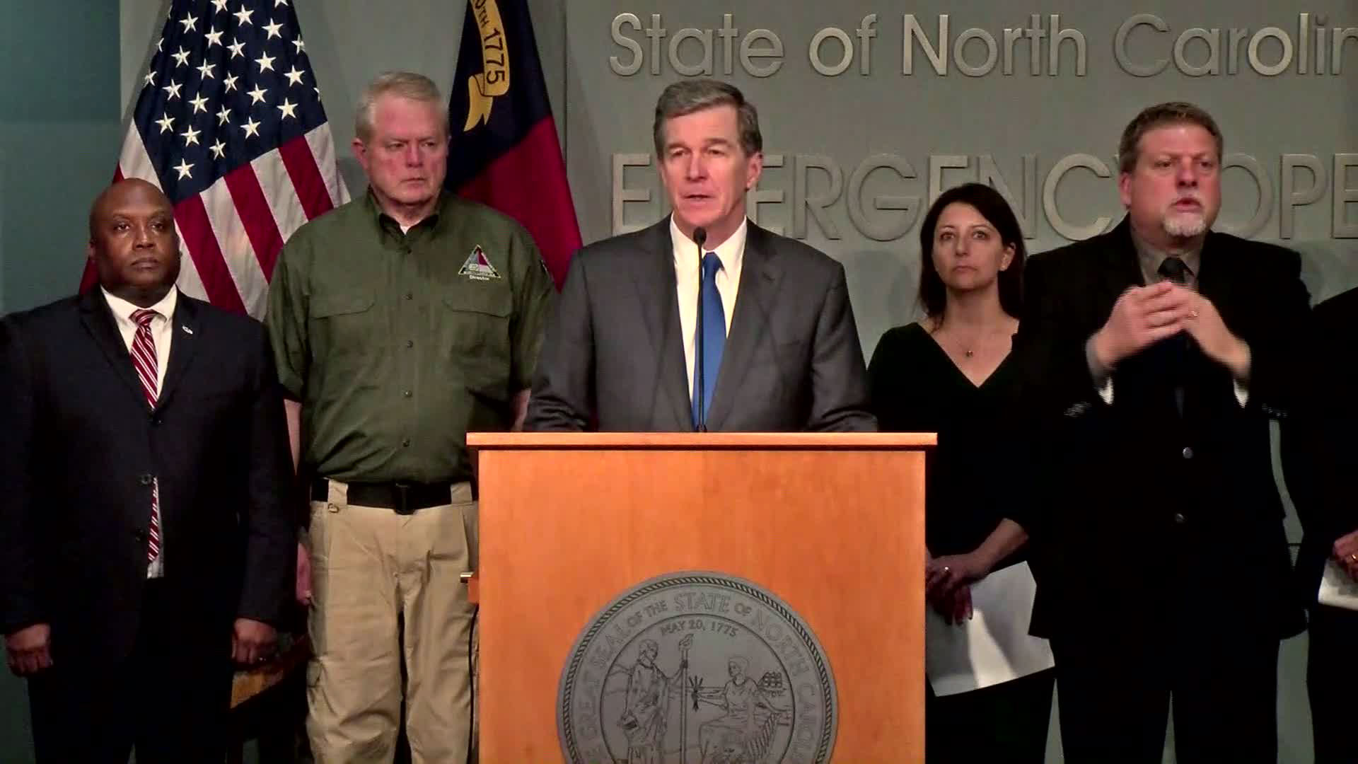 Gov. Roy Cooper speaks at a news conference in Raleigh, North Carolina, on March 14.