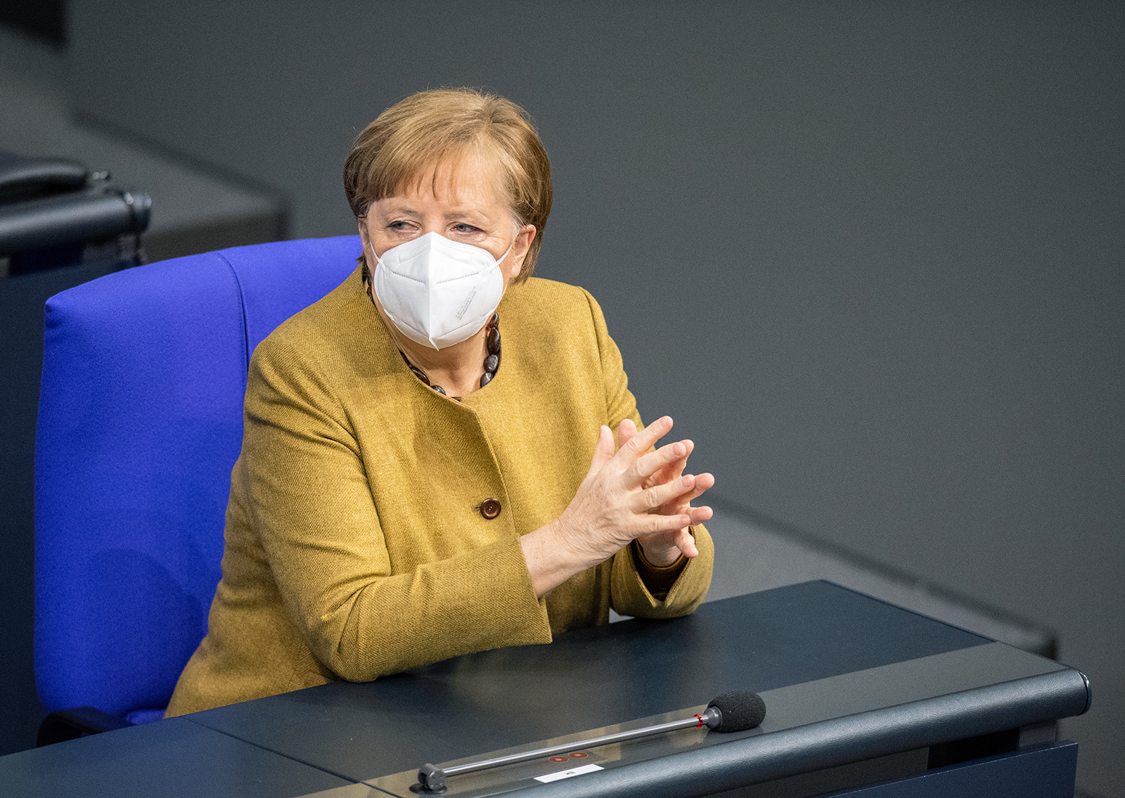 Chancellor Angela Merkel sits in the German Bundestag in Berlin, on January 28.
