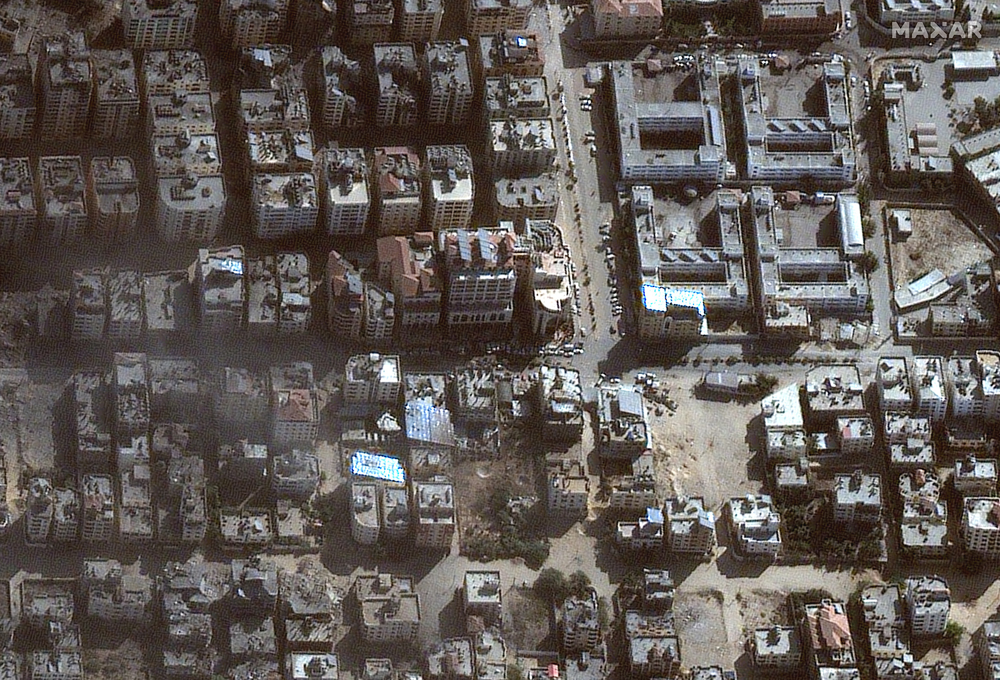 This satellite image shows Al-Quds hospital, center, and the surrounding area in Gaza, on November 11.