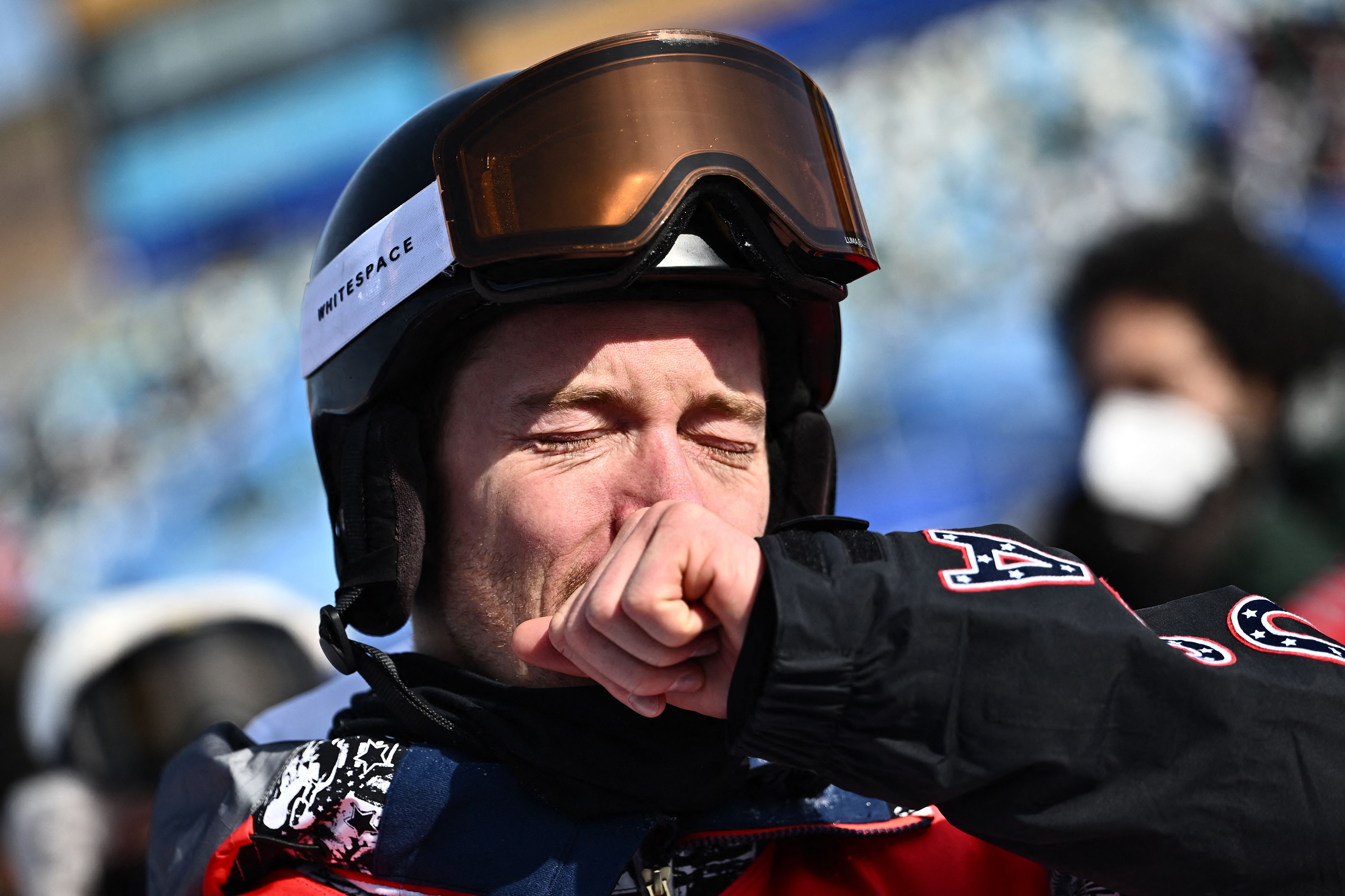 Shaun White reacts after finishing his last run in the snowboard men's halfpipe final on Friday.