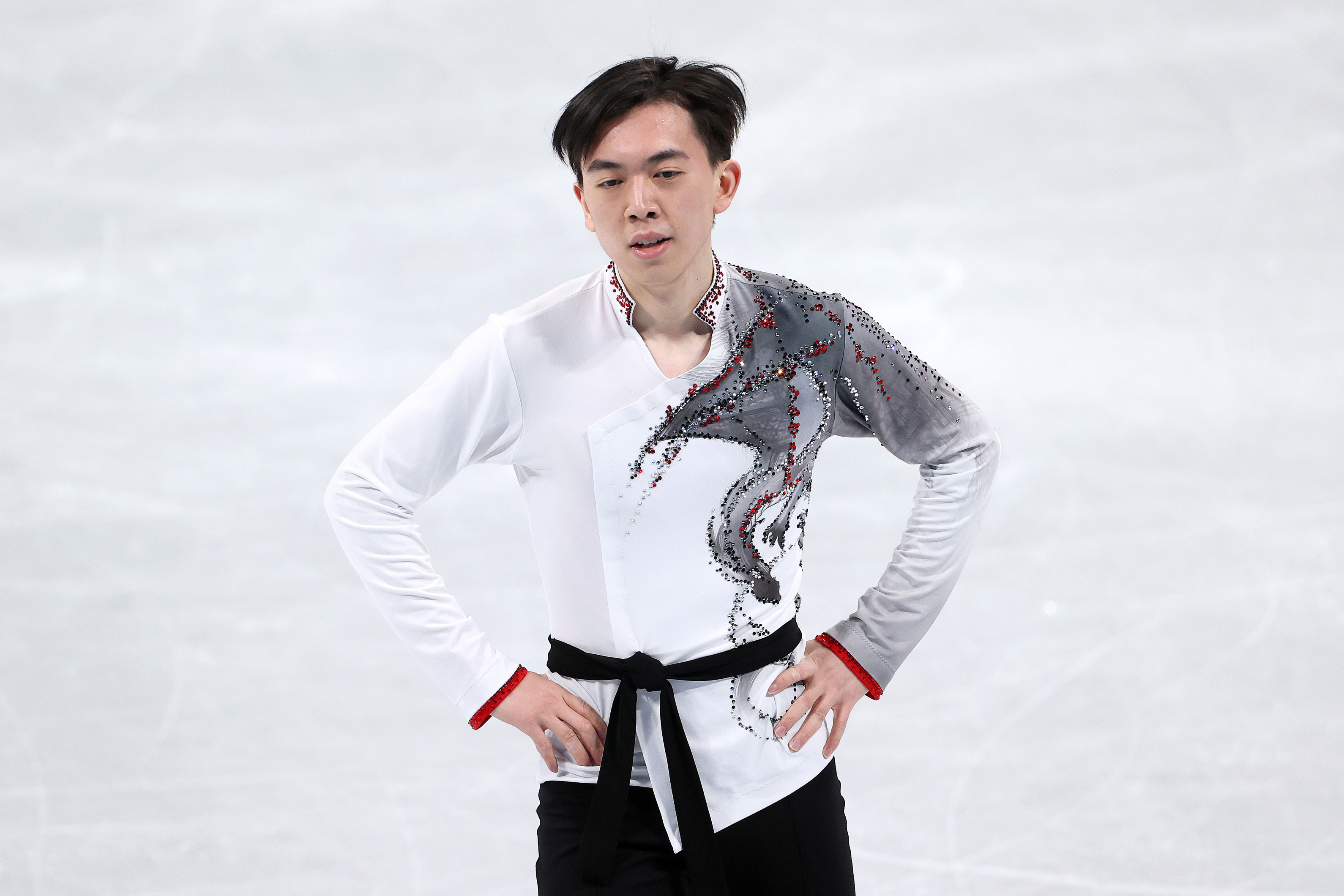 Vincent Zhou of Team USA on the ice during the men's team free skate on Sunday.