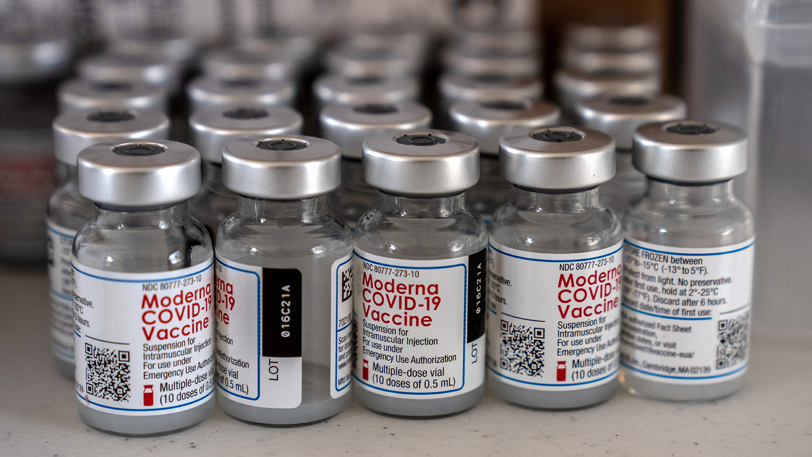 Moderna vaccines are prepared for application at a United States military vaccination centre at Camp Foster on April 28, in Ginowan, Japan. 