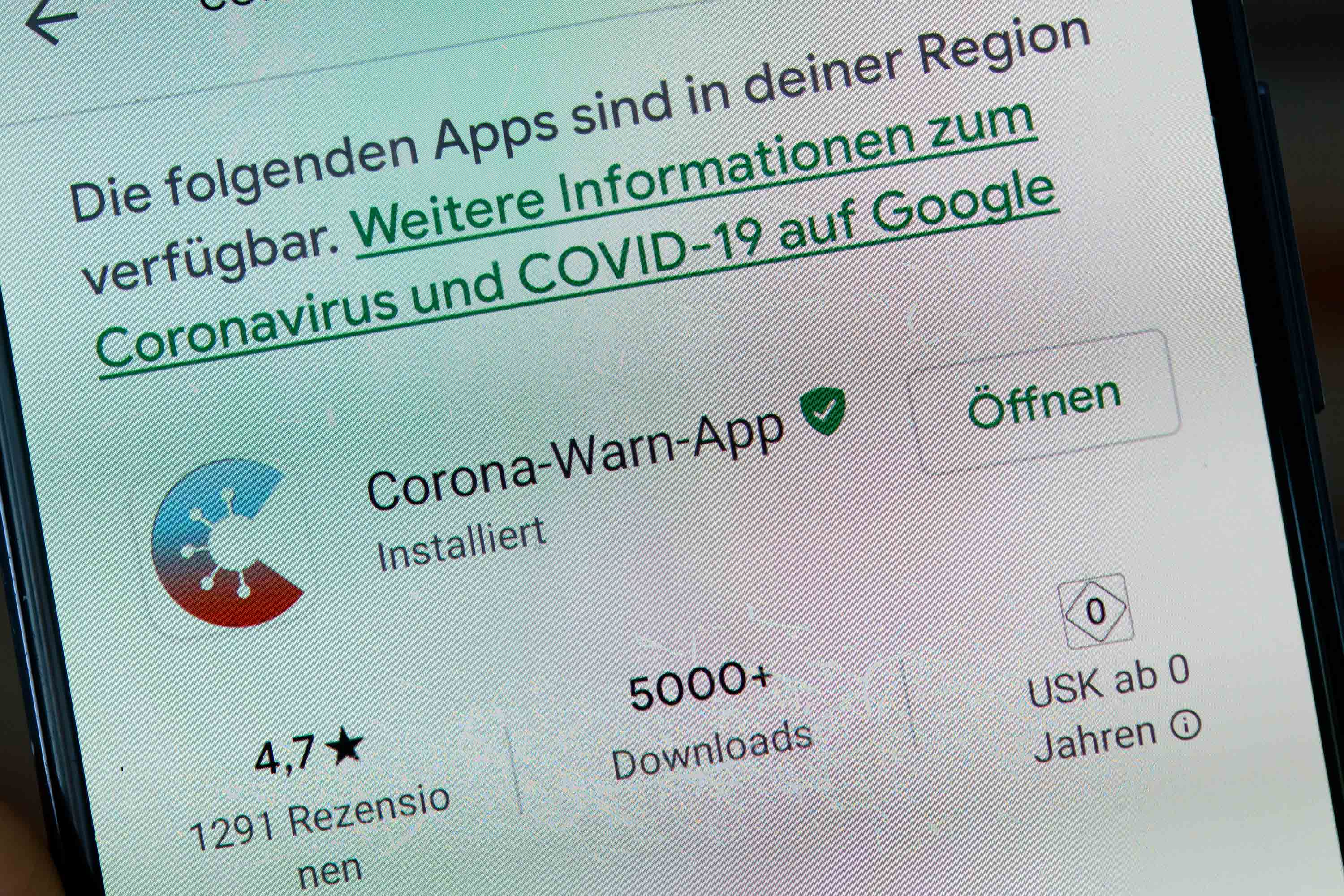 Germany's coronavirus warning app displayed on a phone screen in Dortmund, Germany, on Tuesday, June 16.