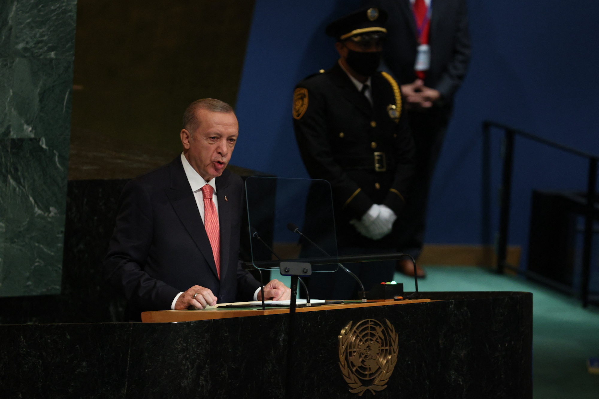 Turkey's President Tayyip Erdogan addresses the United Nations General Assembly.