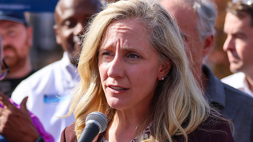 Spanberger speaks to supporters on November 05.