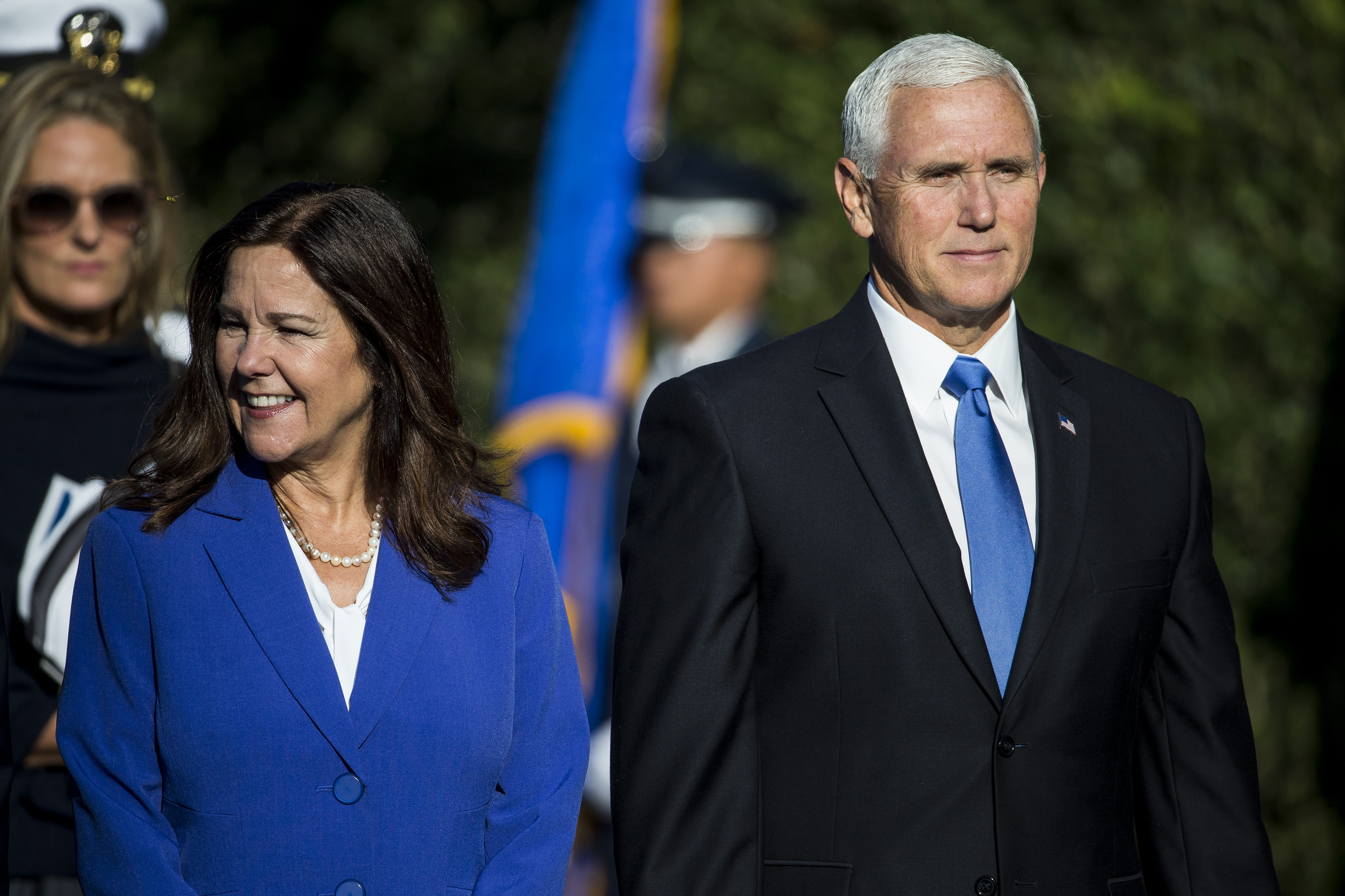 Second lady Karen Pence and Vice President Mike Pence are pictured at the White House on September 20, 2019.