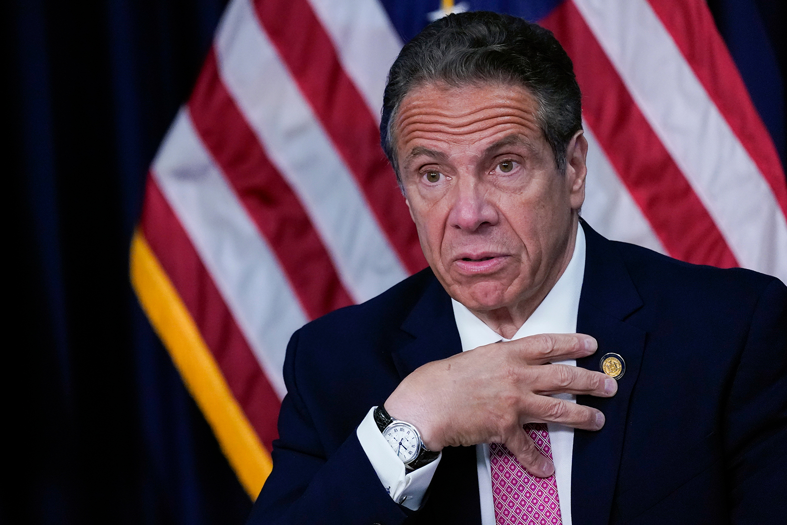 New York Gov. Andrew Cuomo speaks during a news conference on Monday, May 10, in New York.