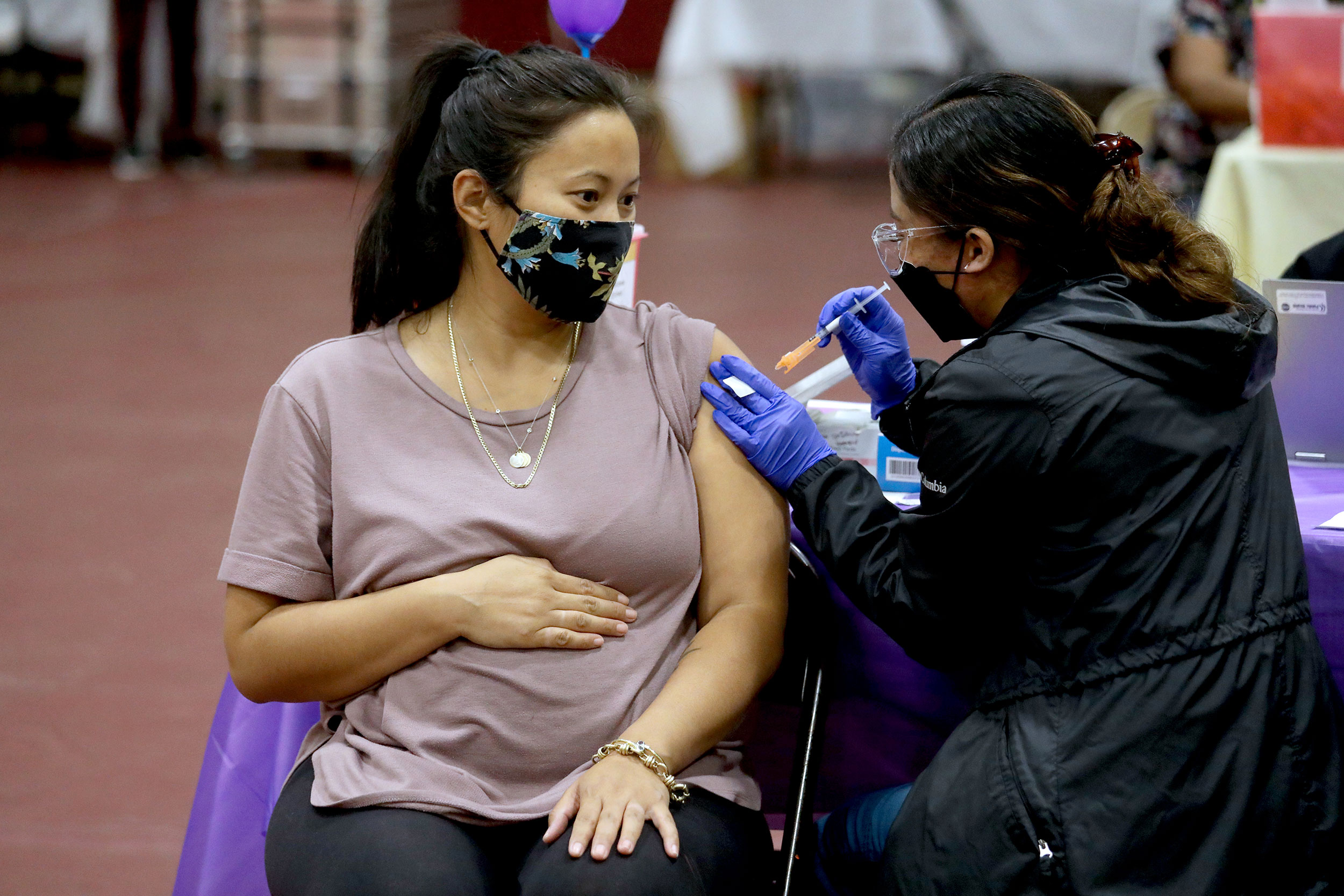 Nicole Fahey receives a booster dose of a Covid-19 vaccine in Los Angeles, California, on November 3.