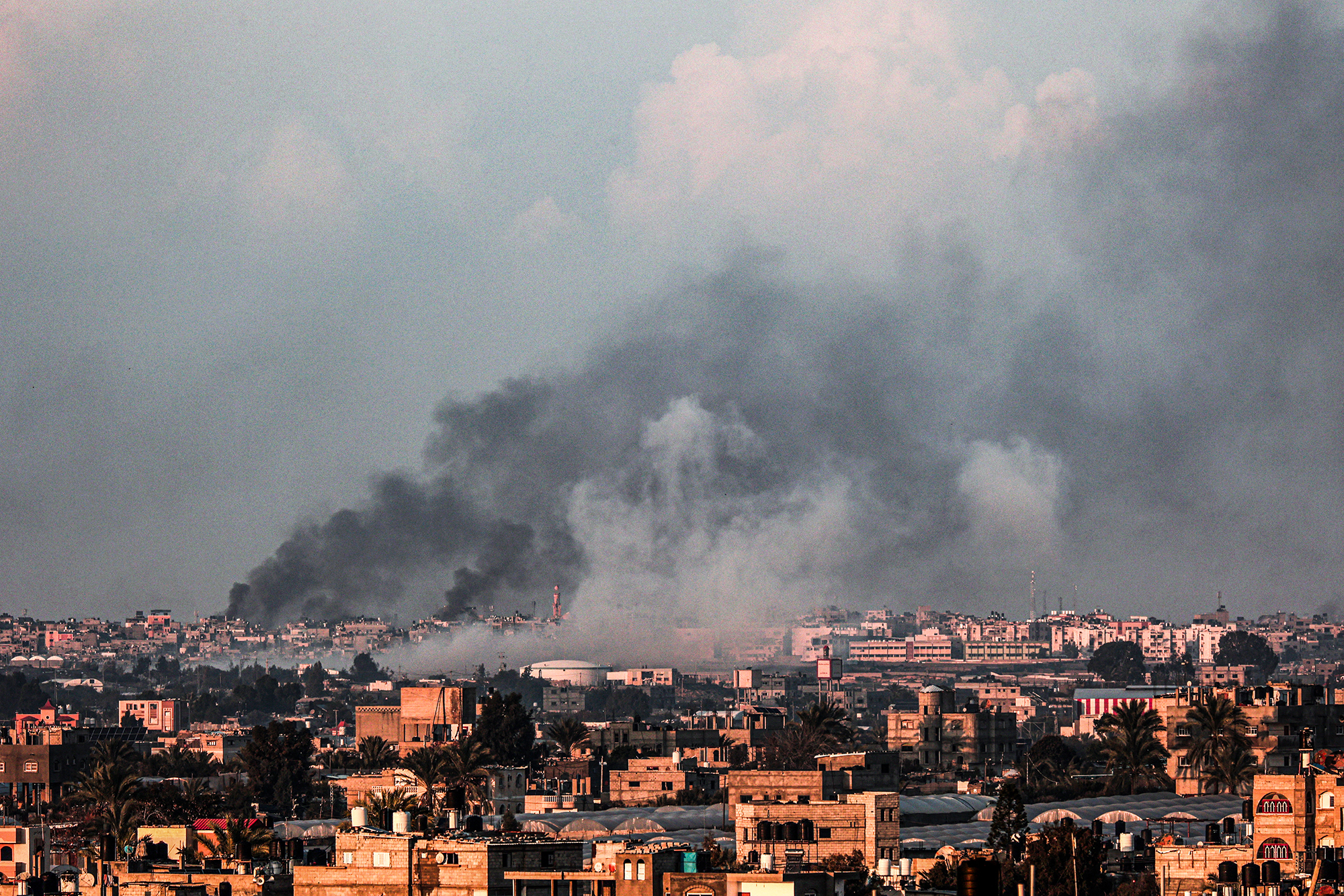 Smoke rises over Khan Younis, Gaza, on February 18. 