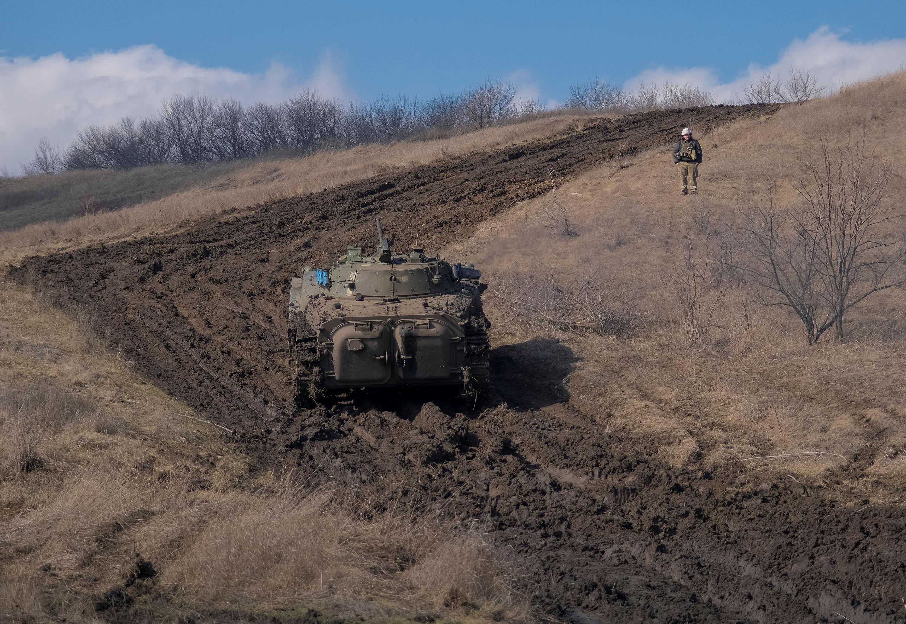 A Ukrainian infantry fighting vehicle is seen near the front line city of Bakhmut, Ukraine, on March 3. 