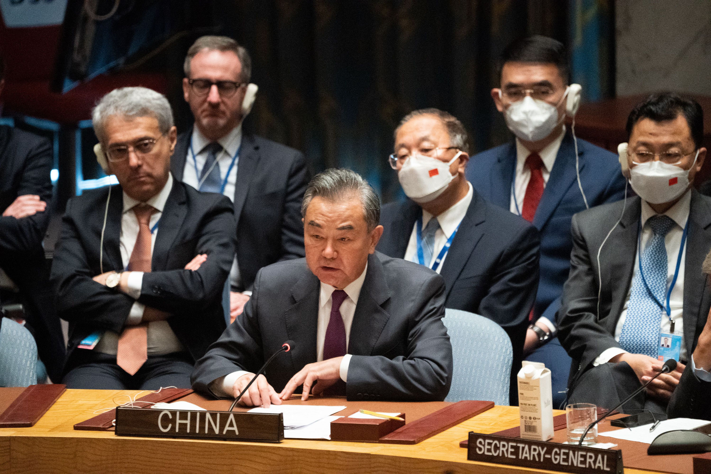 Chinese Foreign Minister Wang Yi speaks at the UN Security Council meeting on September 22.