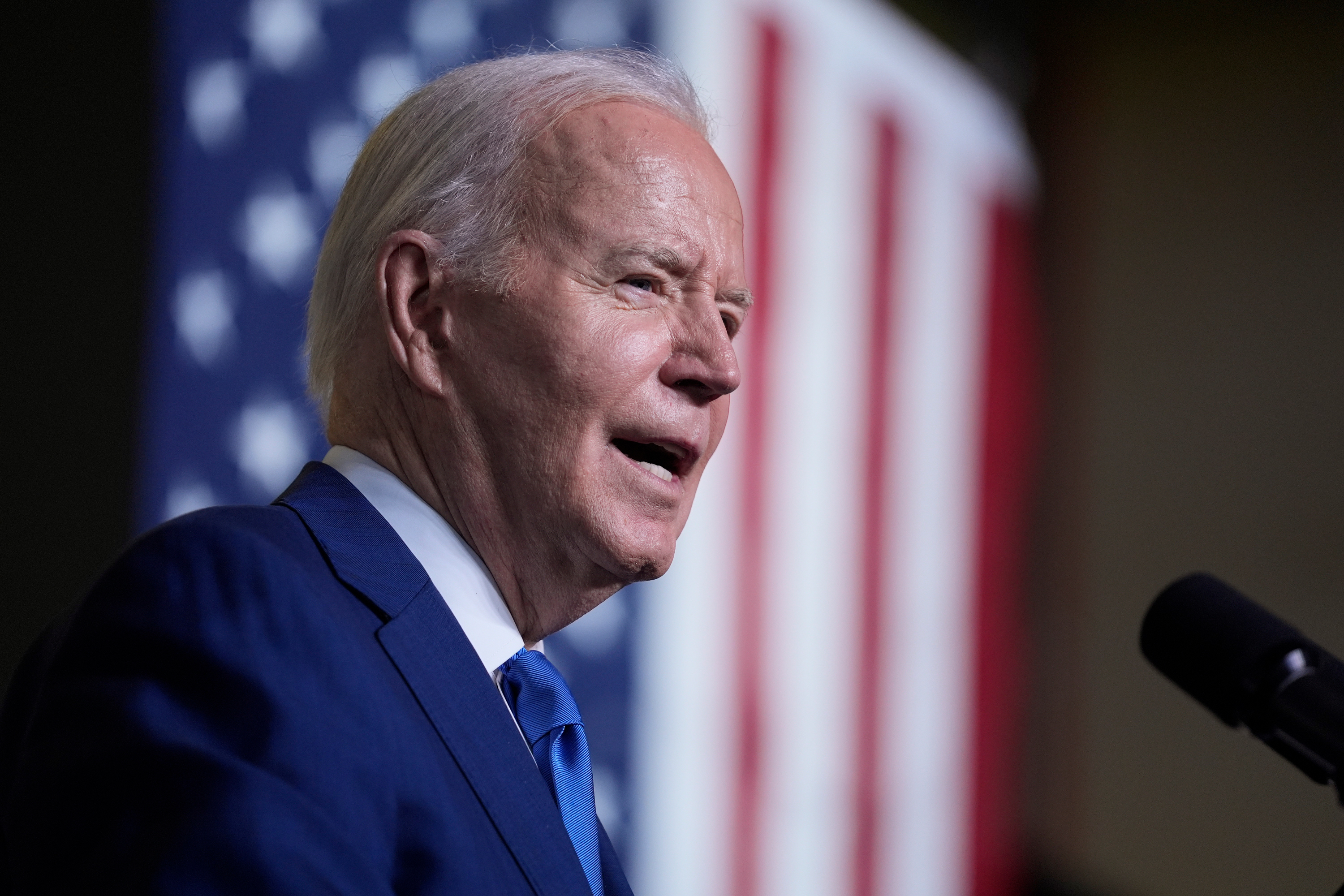 Joe Biden delivers remarks at Gateway Technical College in Sturtevant, Wisconsin, on May 8.