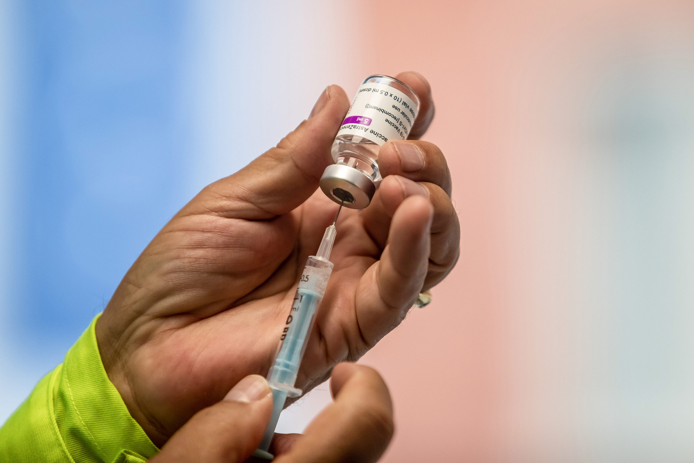 A health worker prepares a dose of the AstraZeneca Covid-19 vaccine at a mass vaccination site in Madrid, Spain, on April 22. 