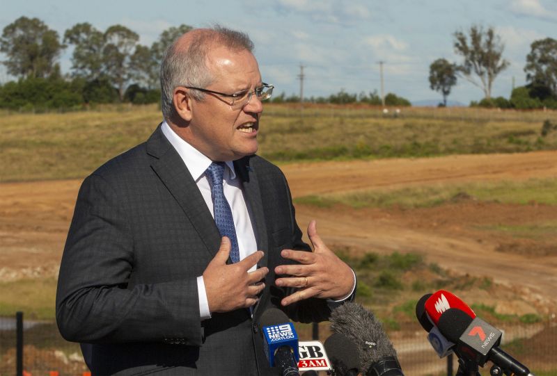 Australian Prime Minister Scott Morrison talks during a press conference at the Western Sydney International Airport Experience Centre in Sydney, Australia, on June 1. 