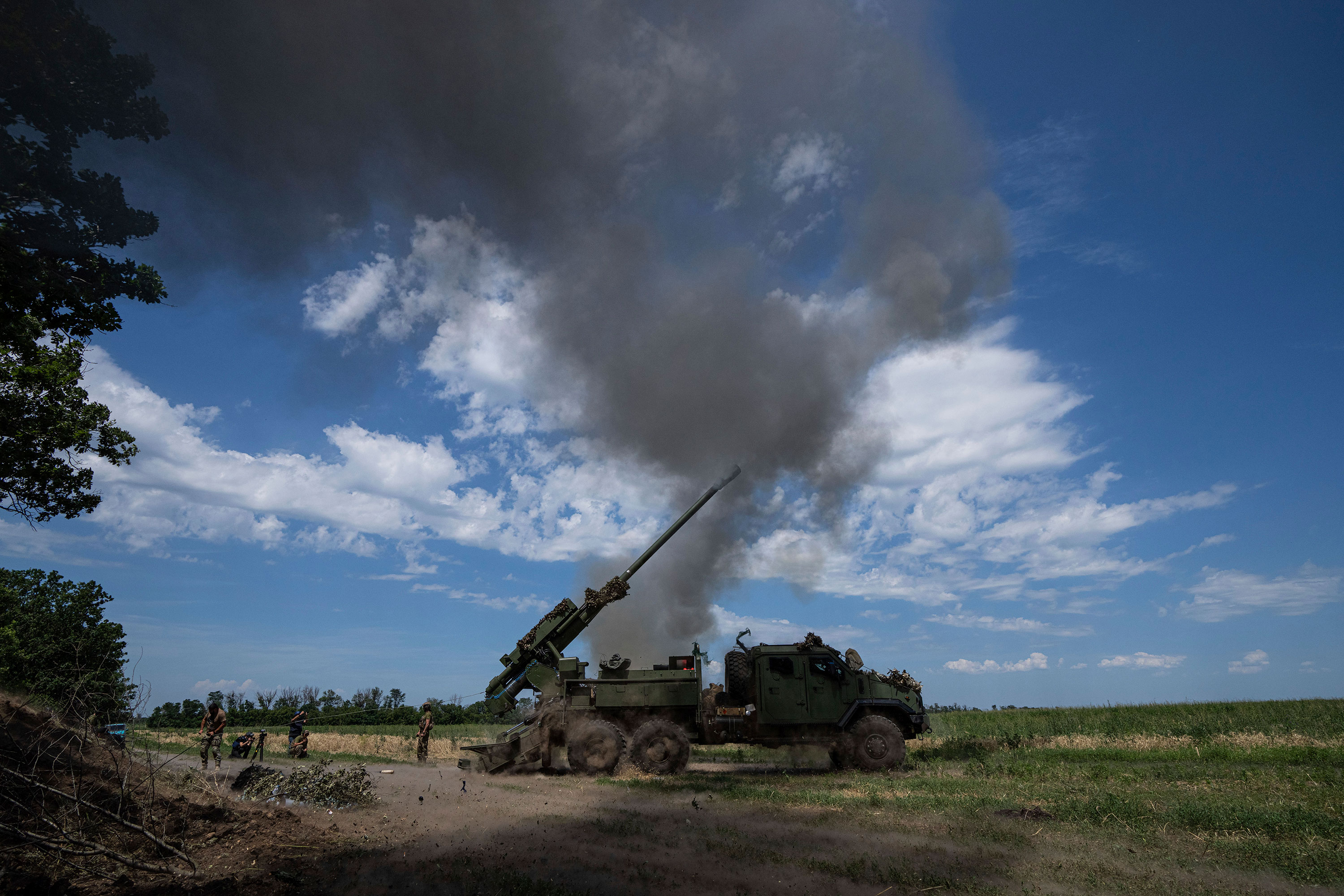 A Ukrainian self-propelled howitzer fires towards Russian positions near Bakhmut on July 7. 