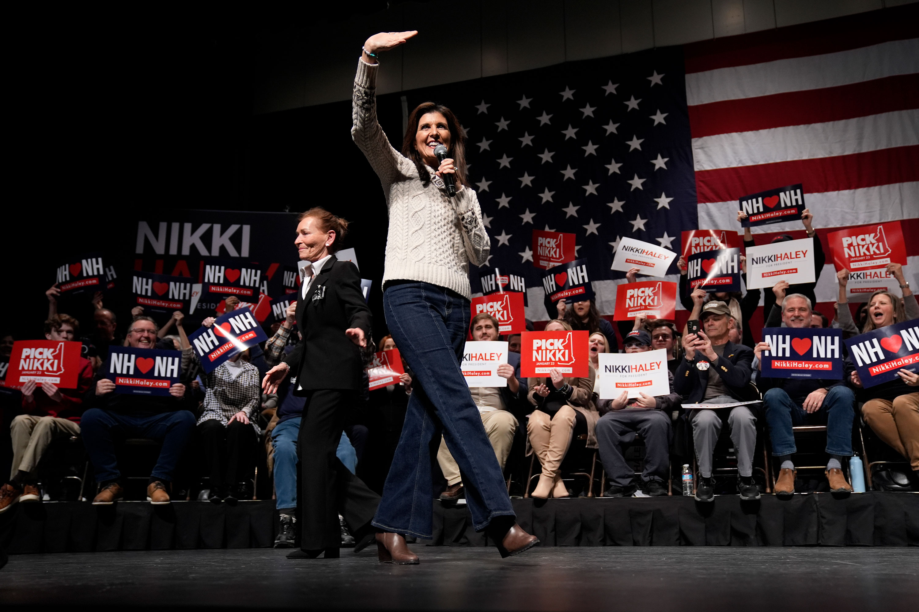Republican presidential candidate Nikki Haley greets supporters at a campaign event in Exeter, New Hampshire, on Sunday. 